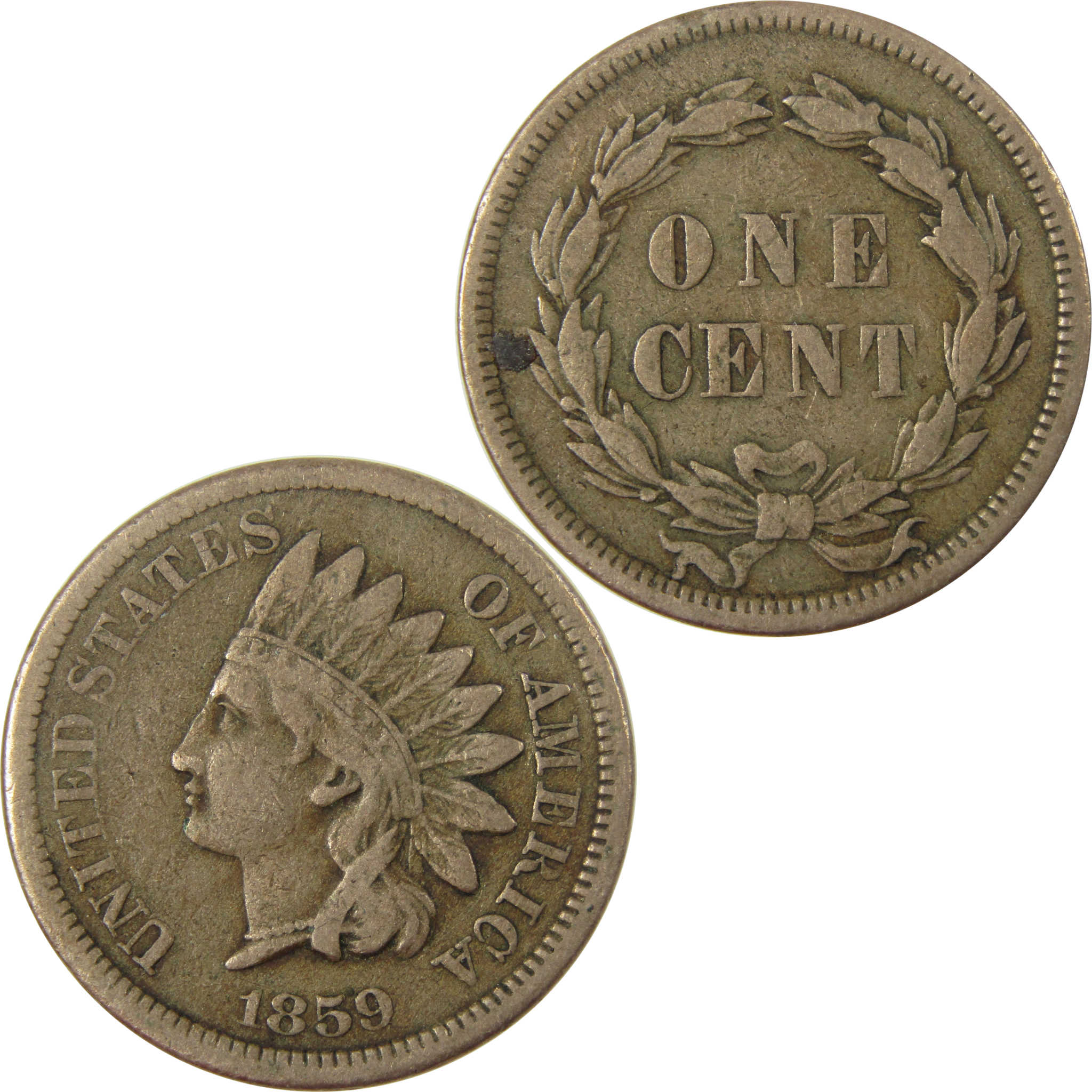 1859 Indian Head Cent F Fine Penny 1c Coin Collectible SKU:CP1260