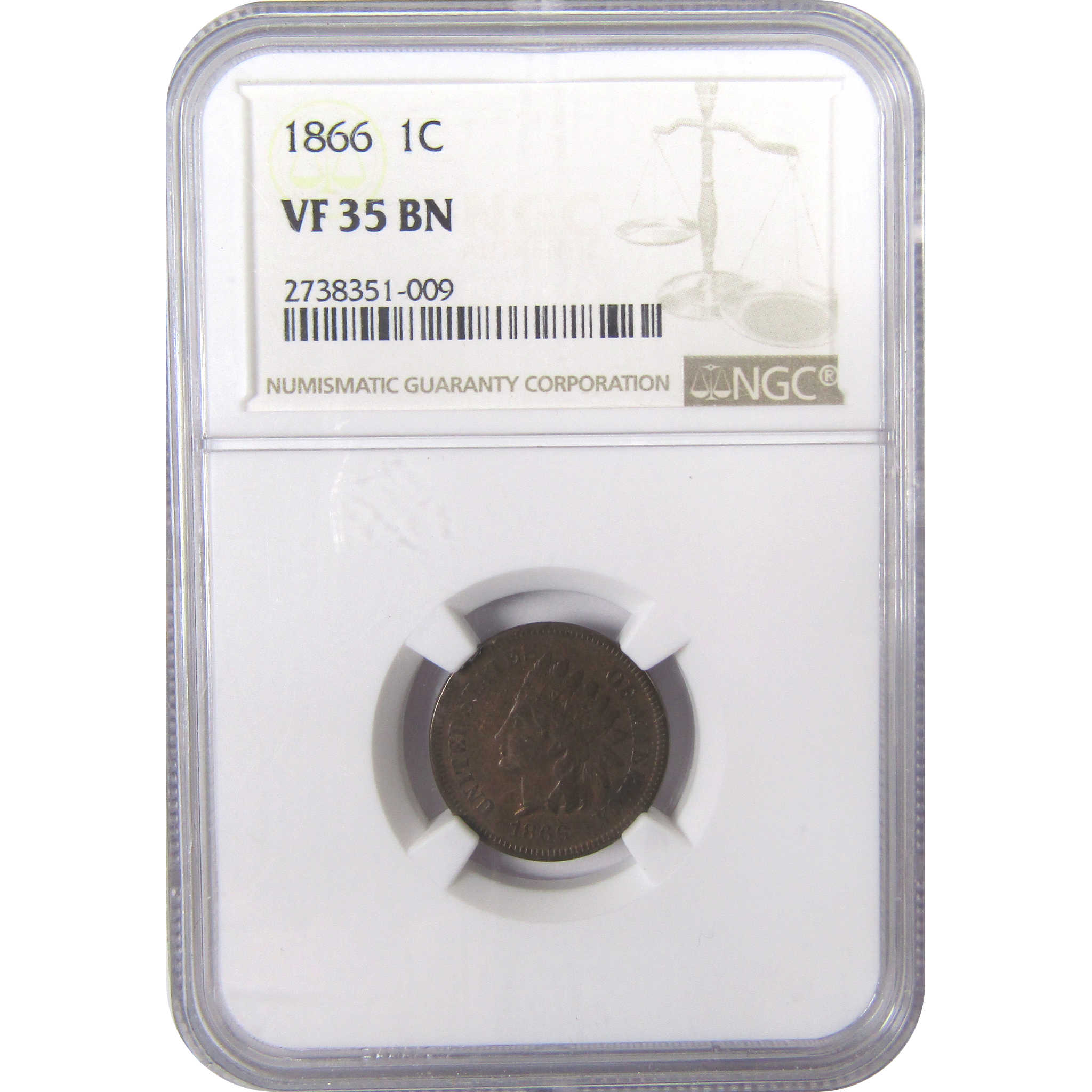 1866 Indian Head Cent VF 35 BN NGC Penny 1c Coin SKU:I17376