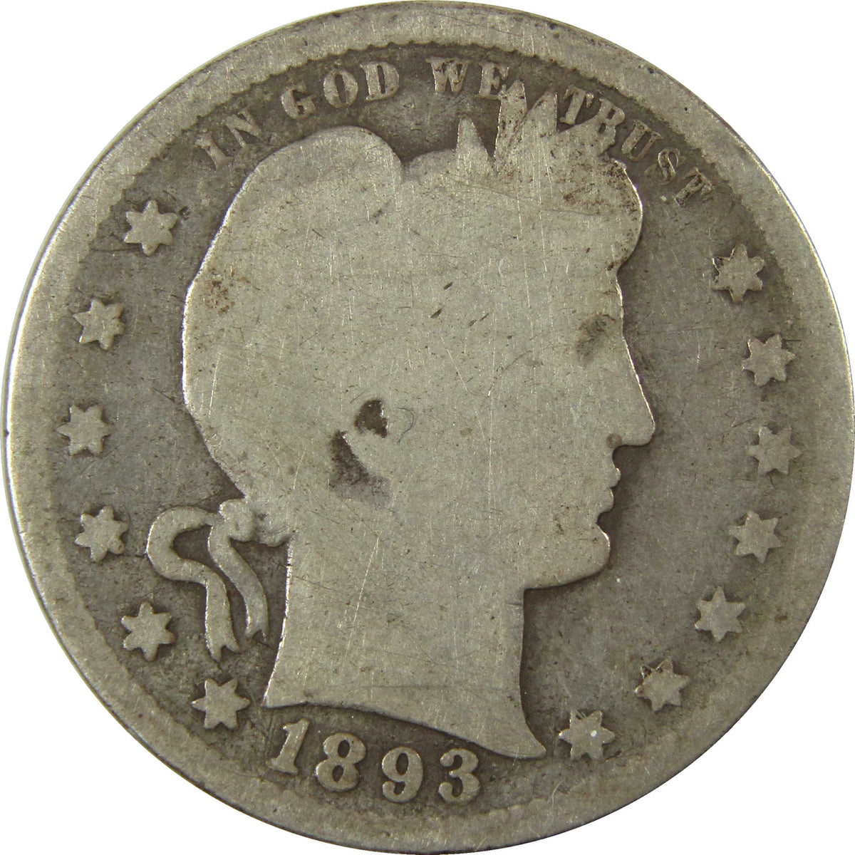 1893 S Barber Silver Quarter G Good Details 25c Coin SKU:I28543