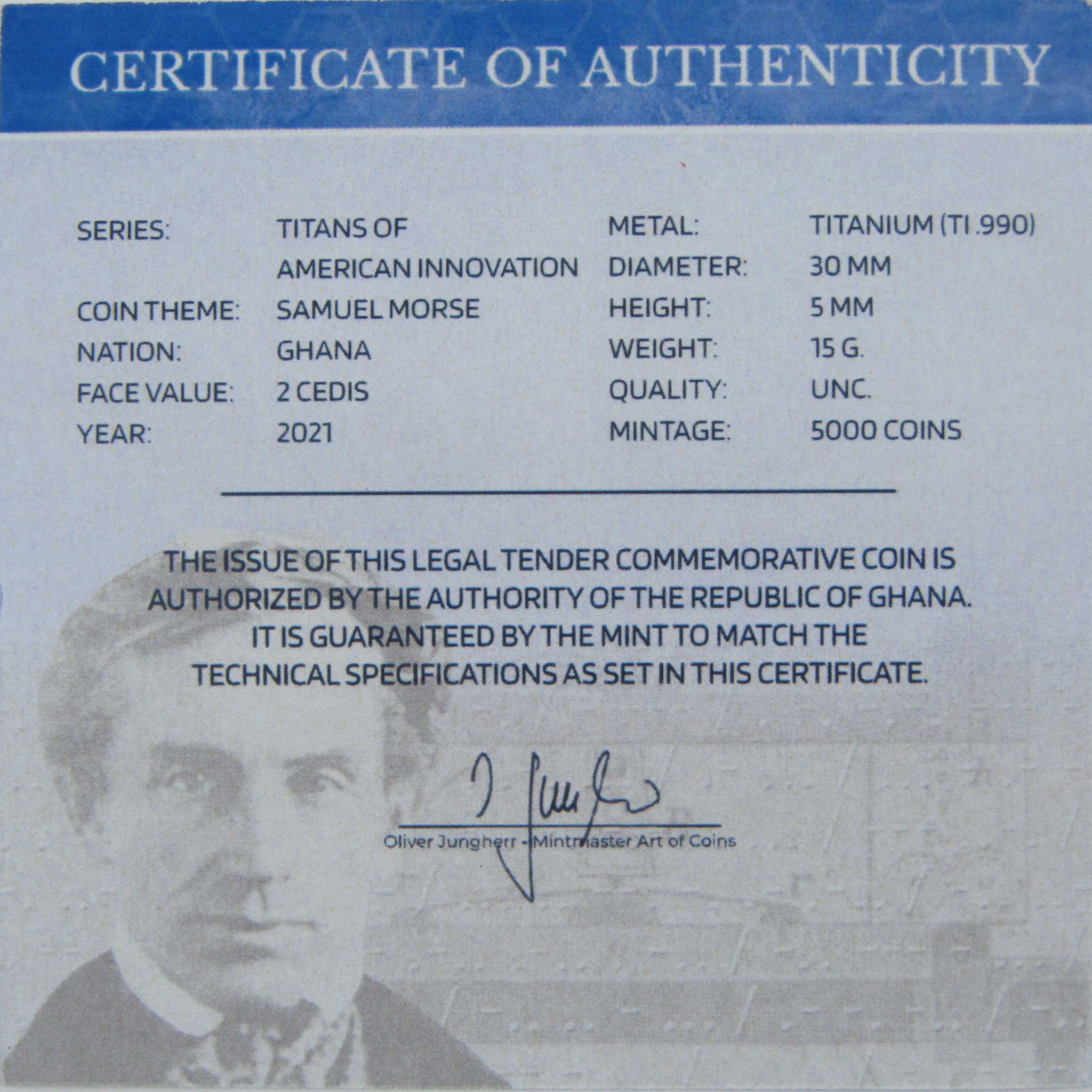 Titans of American Innovation Samuel Morse Titanium 2 Cedis 2021 Ghana