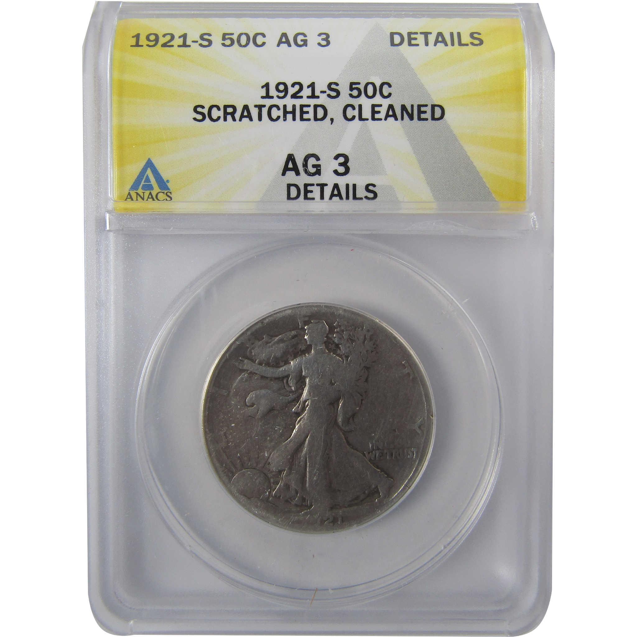 1921 S Liberty Walking Silver Half Dollar AG 3 Detail ANACS SKU:I25457