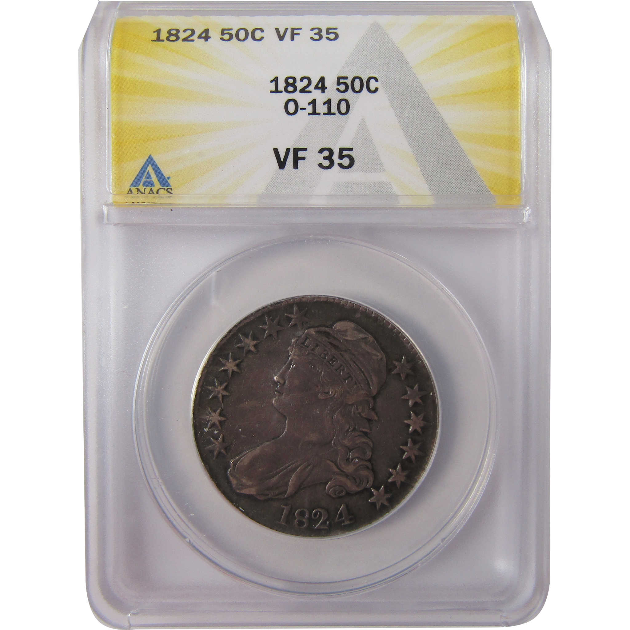 1824/4 O-110 Capped Bust Silver Half Dollar VF 35 ANACS SKU:I25613