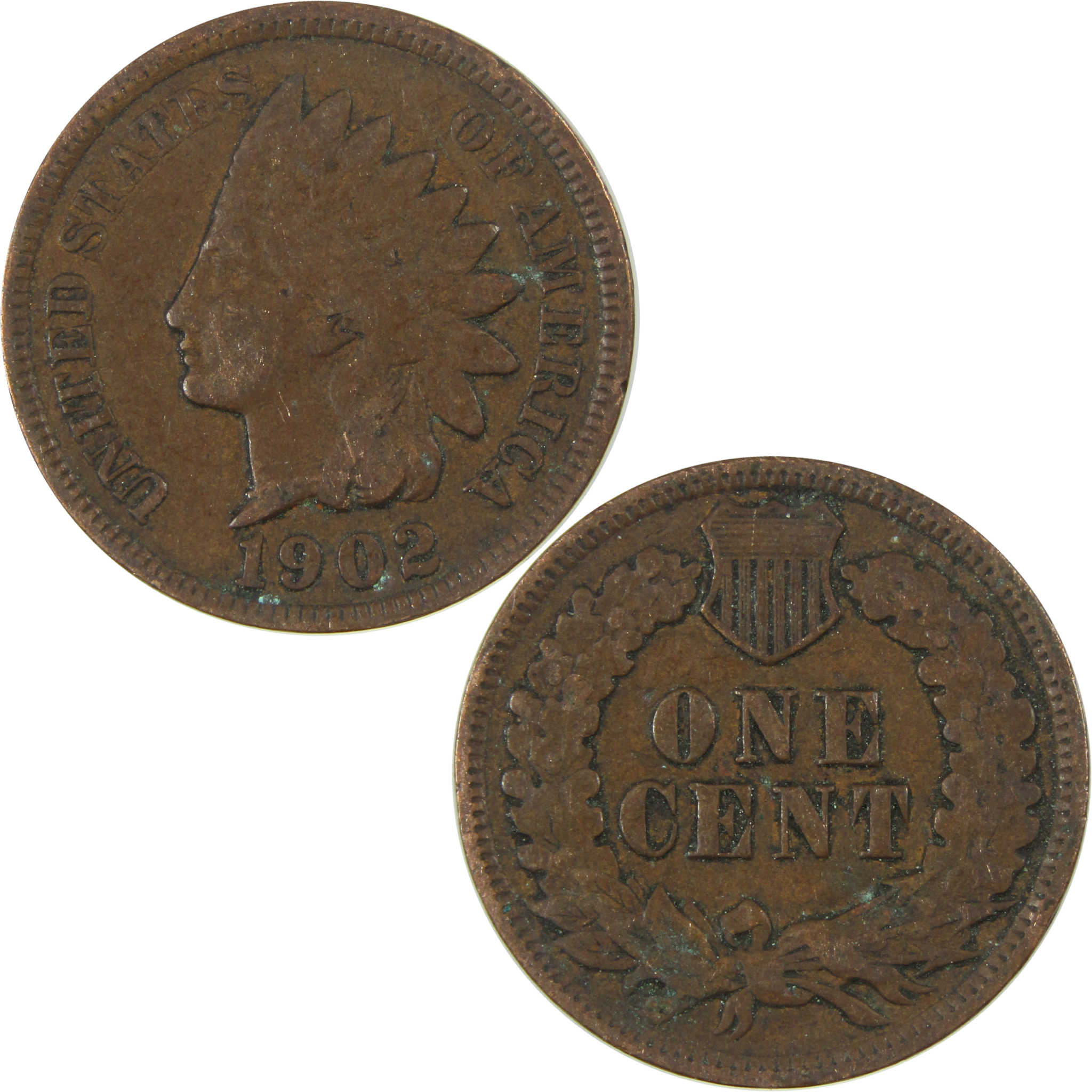 1902 Indian Head Cent F Fine Penny 1c Coin SKU:I27058
