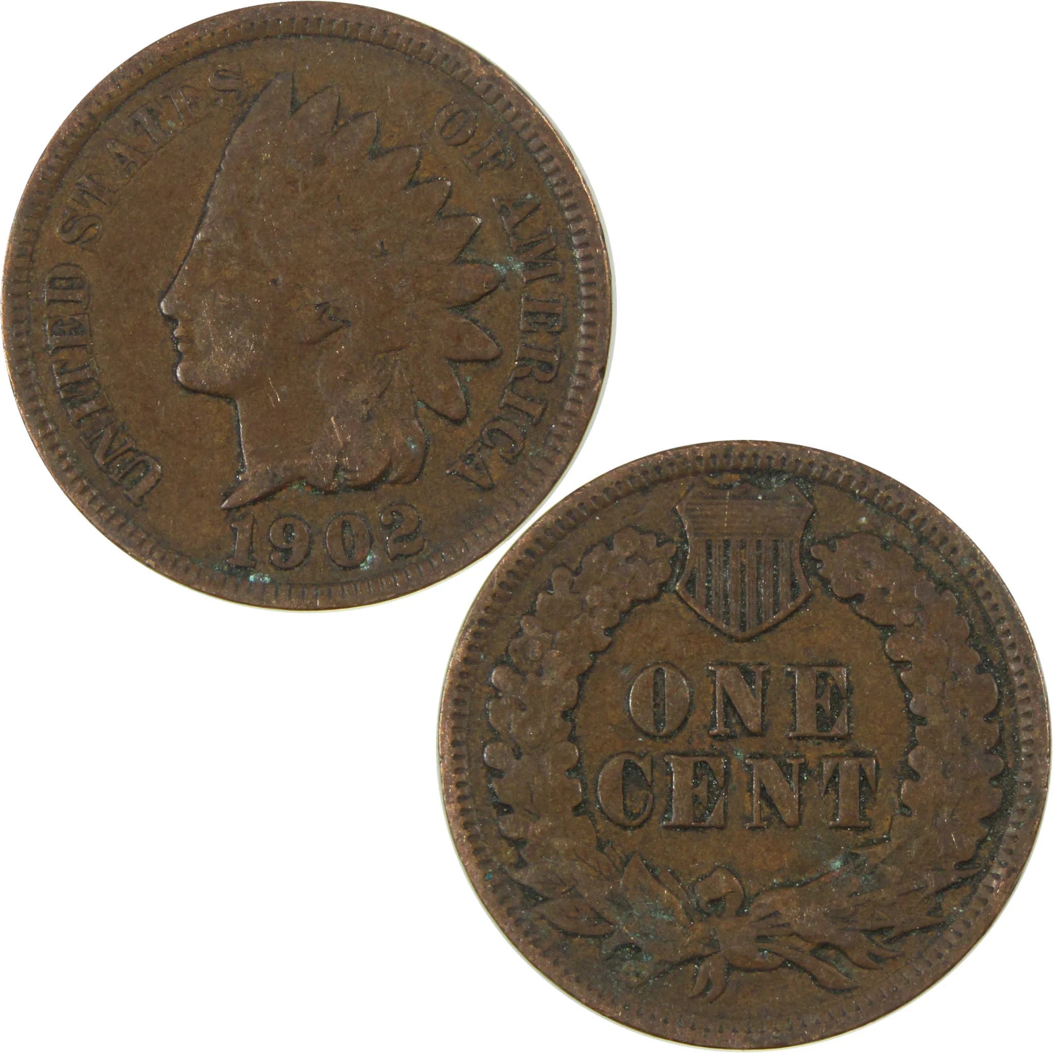 1902 Indian Head Cent F Fine Penny 1c Coin SKU:I27058