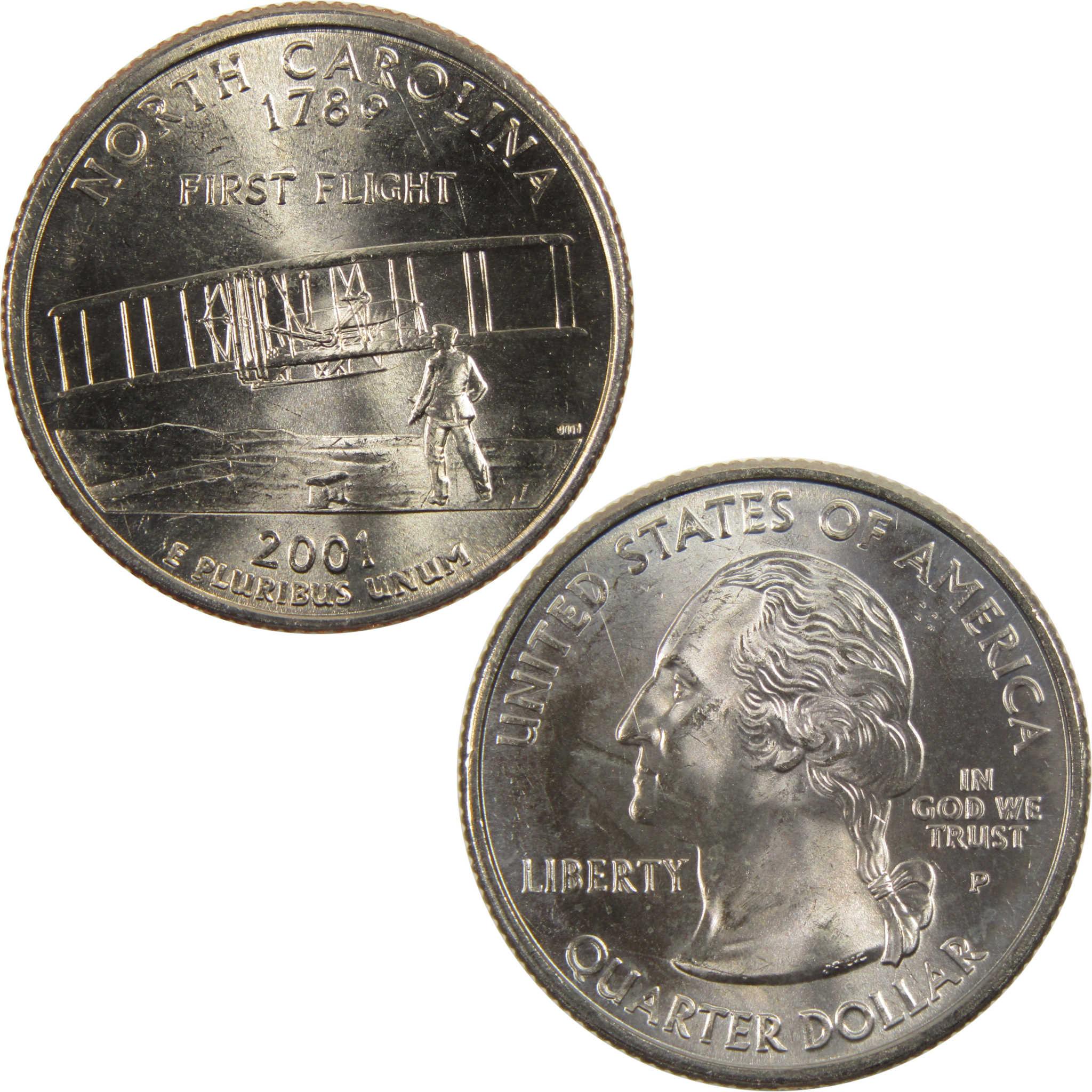 2001 P North Carolina State Quarter BU Uncirculated Clad 25c Coin