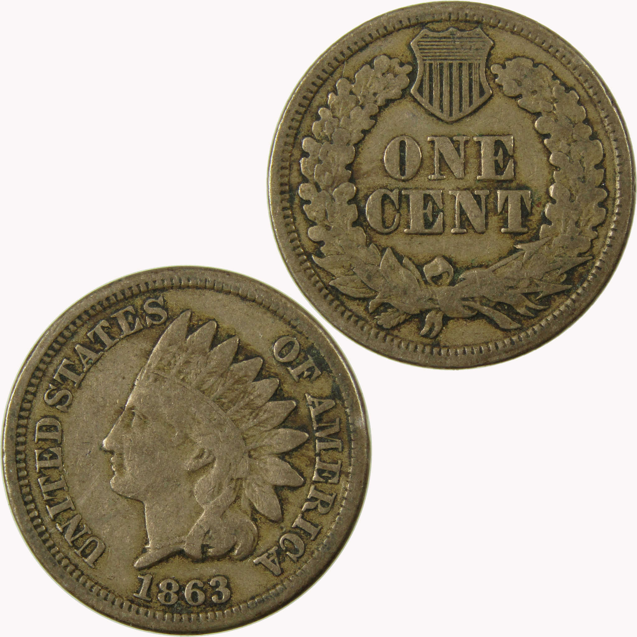 1863 Indian Head Cent F Fine Penny 1c Coin SKU:CP1108