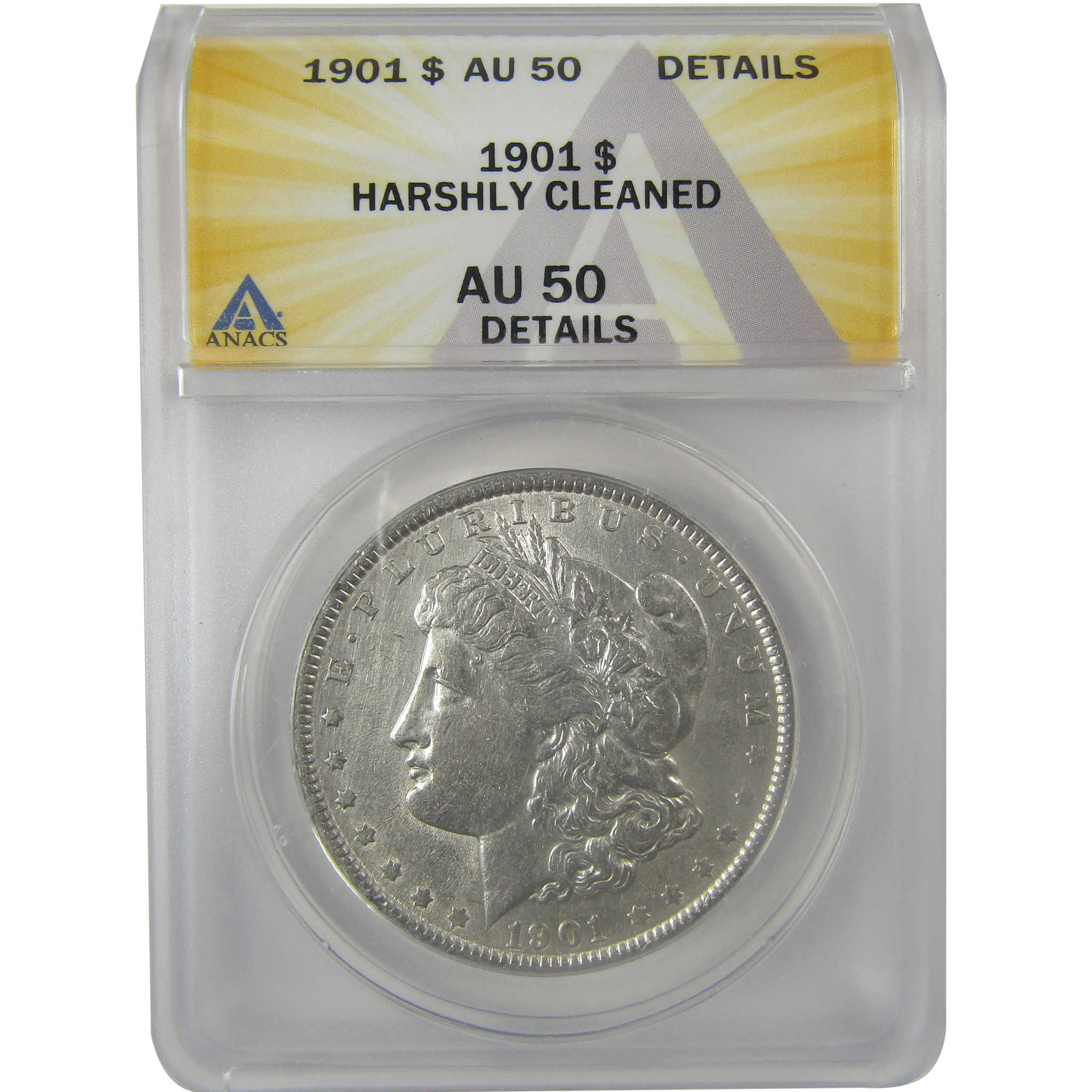1901 Morgan Dollar AU 50 Details ANACS Silver $1 Coin SKU:I21281 - Morgan coin - Morgan silver dollar - Morgan silver dollar for sale - Profile Coins & Collectibles