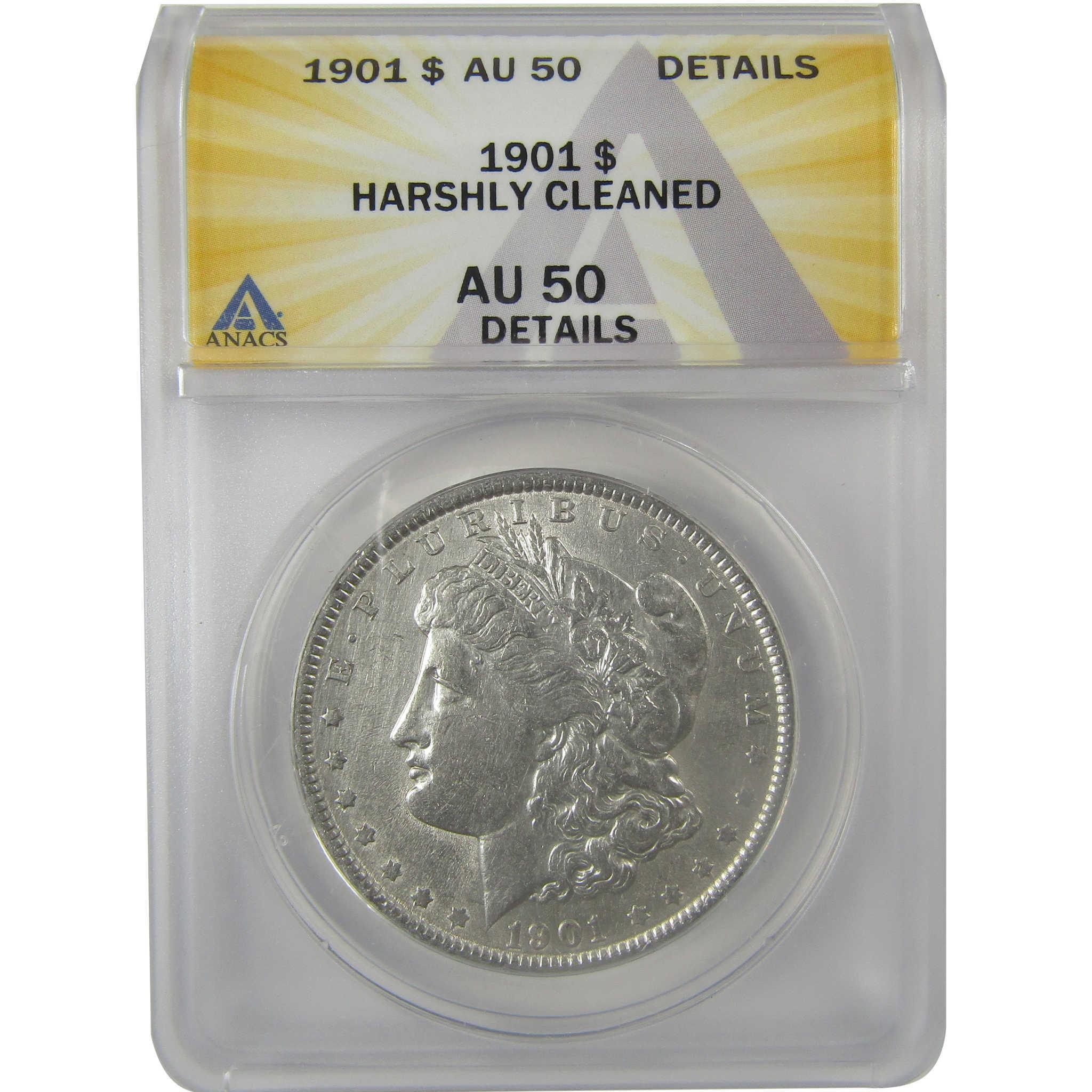 1901 Morgan Dollar AU 50 Details ANACS Silver $1 Coin SKU:I21281 - Morgan coin - Morgan silver dollar - Morgan silver dollar for sale - Profile Coins & Collectibles