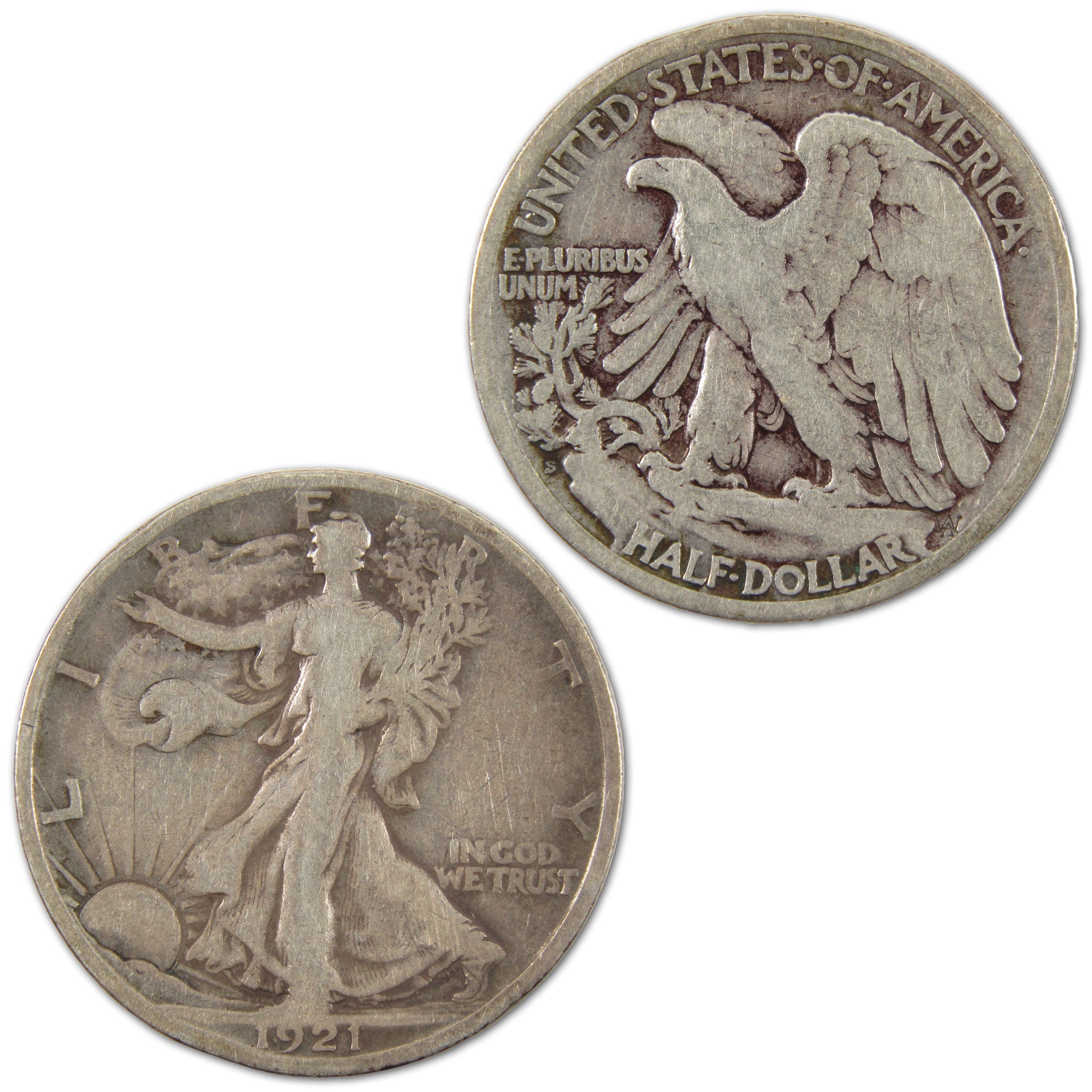 1921 S Liberty Walking Half Dollar F Fine Silver 50c Coin SKU:I10600