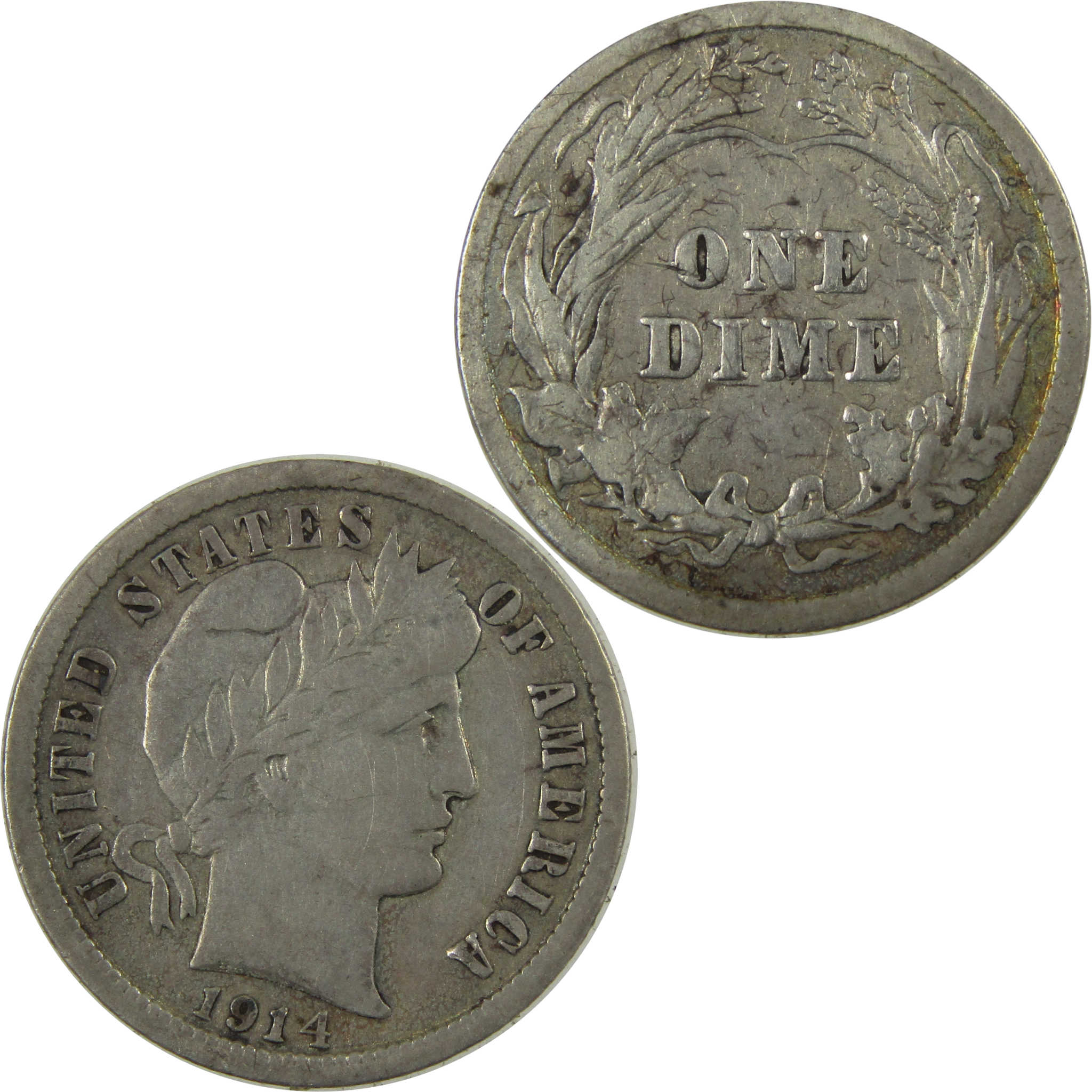 1914 Barber Silver Dime F Fine 10c Coin Collectible SKU:CP1349