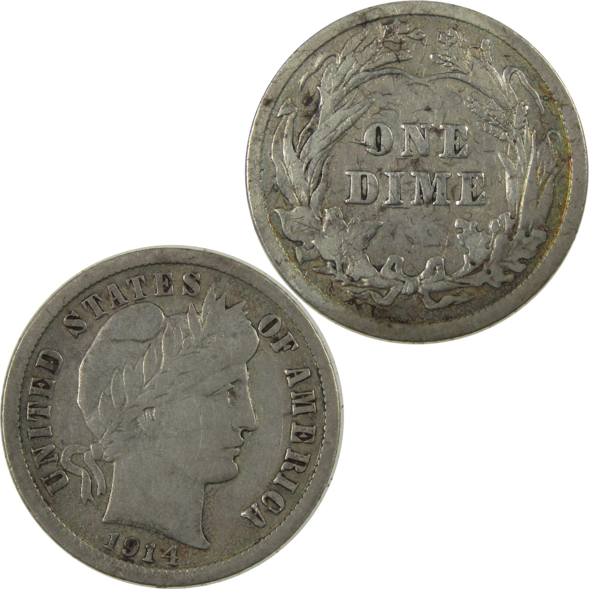 1914 Barber Silver Dime F Fine 10c Coin Collectible SKU:CP1349
