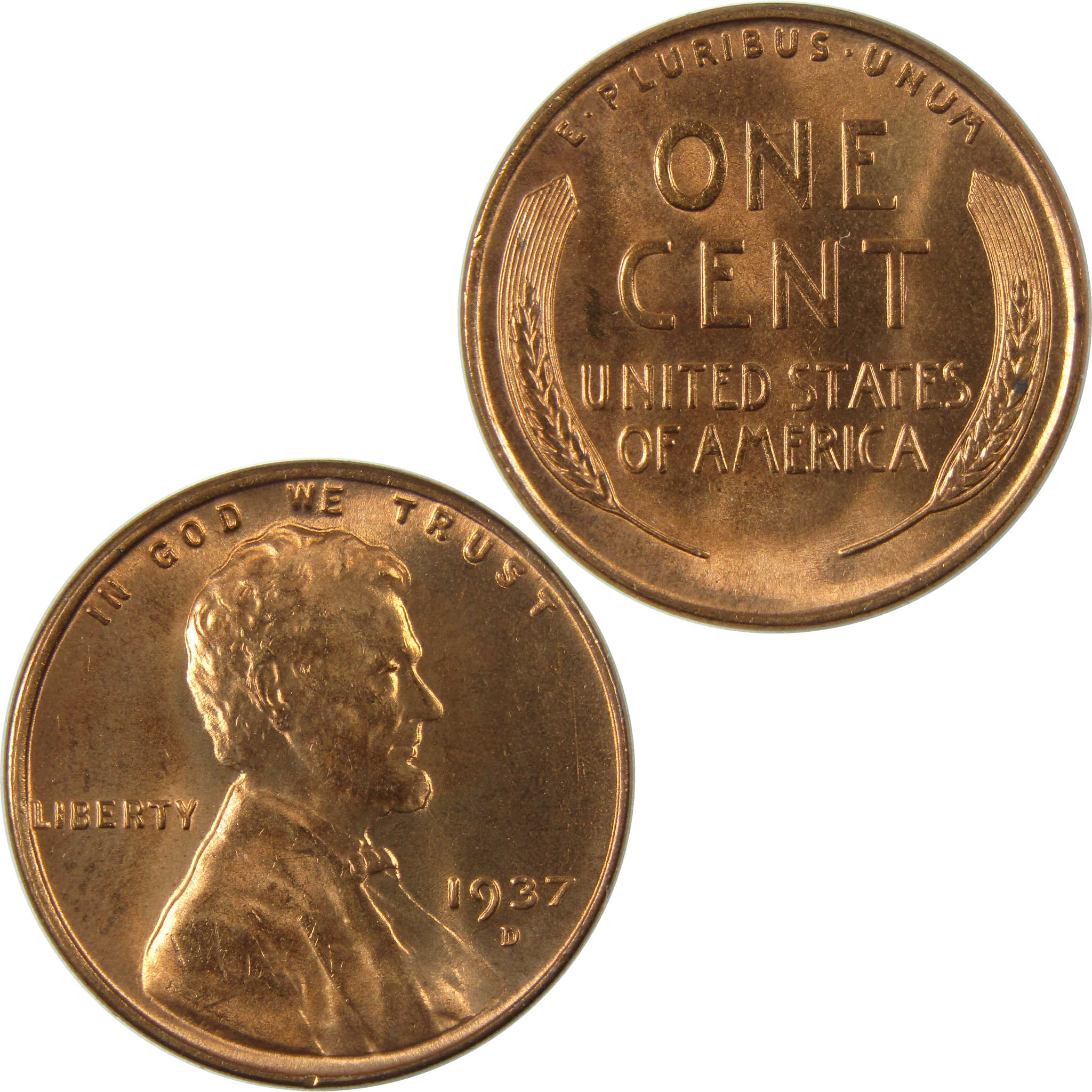 1937 D Lincoln Wheat Cent Uncirculated Mint State Penny 1c Coin