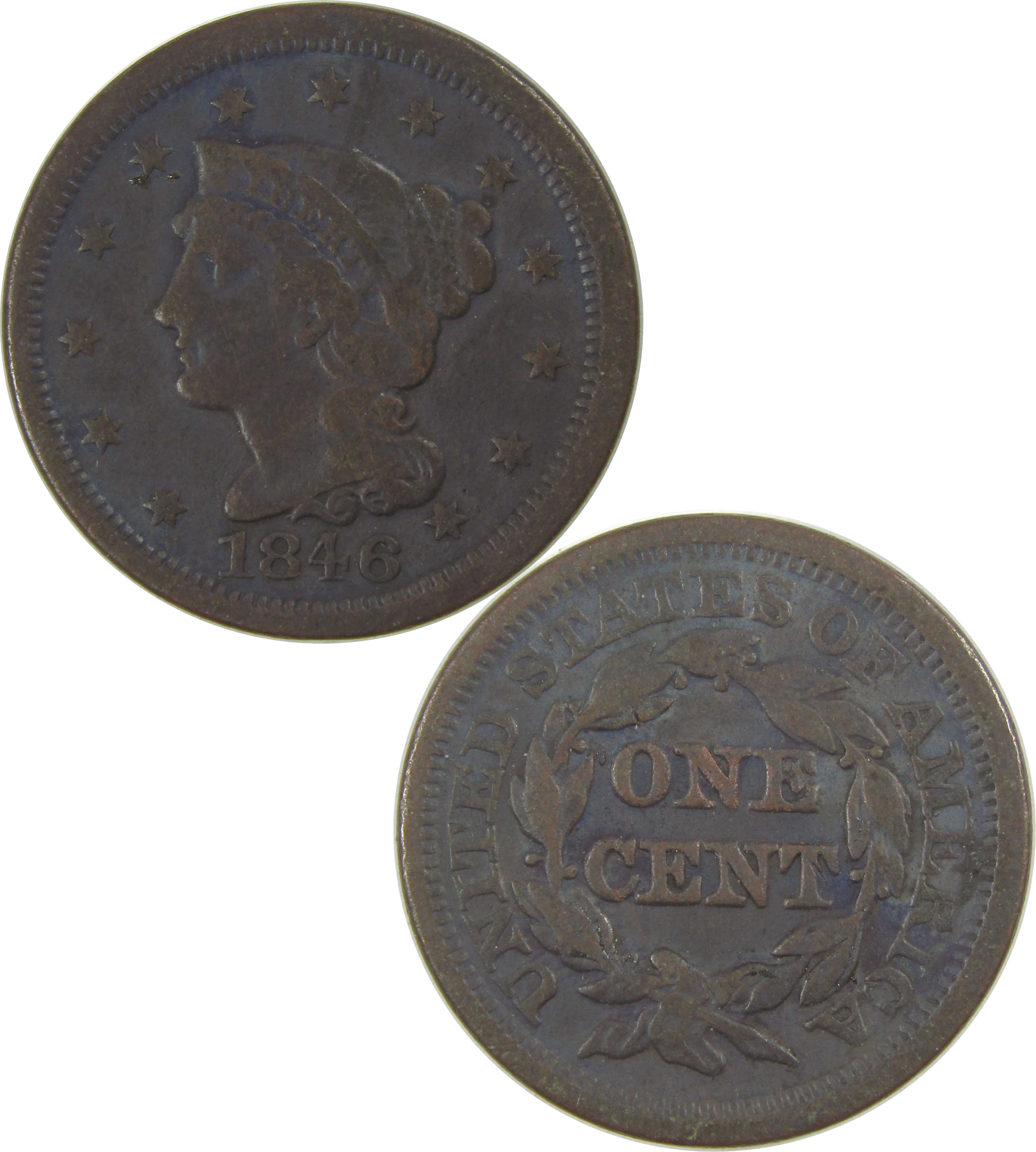 1846 Small Date Braided Hair Large Cent F Fine Copper SKU:CPC0779