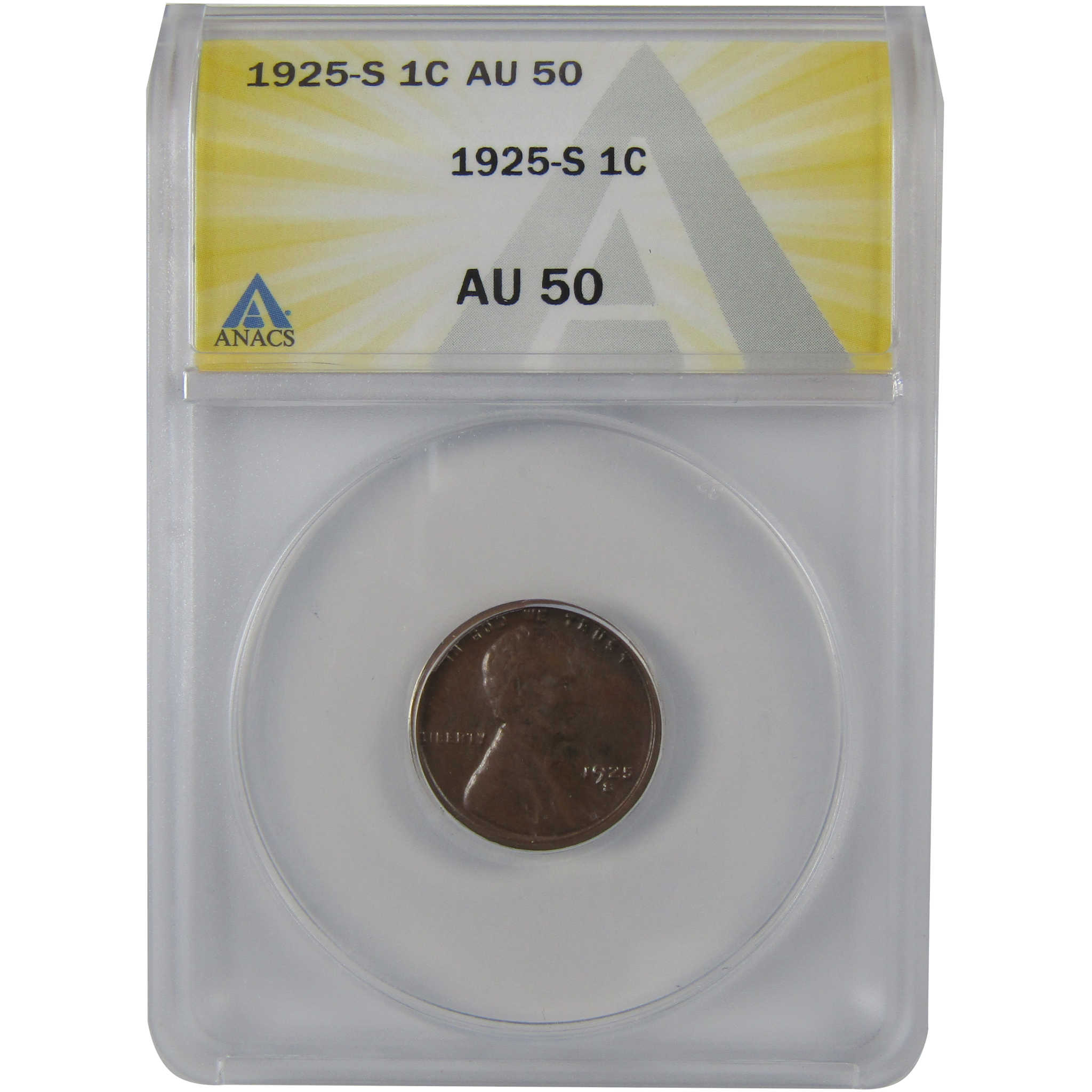 1925 S Lincoln Wheat Cent AU 50 ANACS Penny 1c Coin SKU:I23533