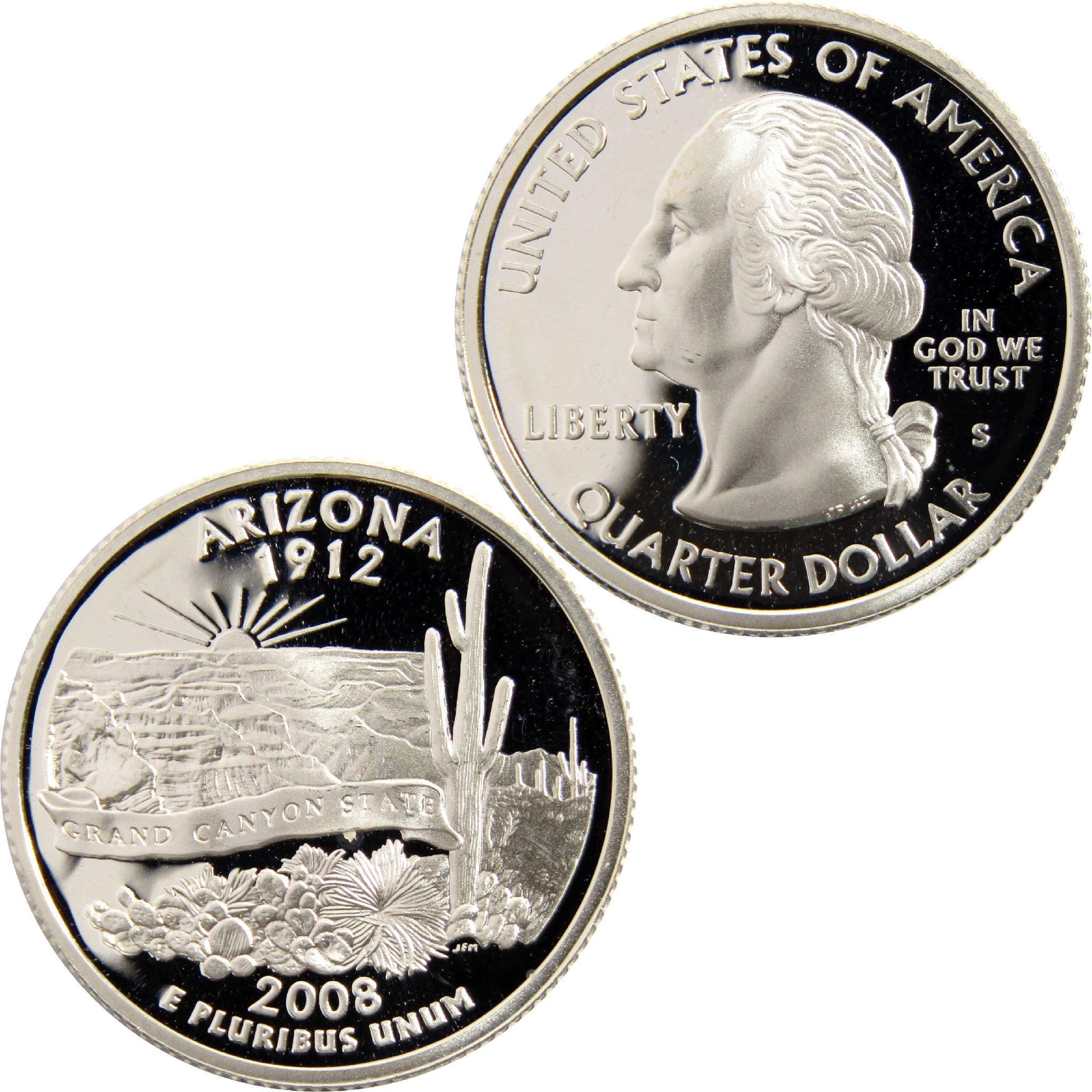 2008 S Arizona State Quarter Choice Proof Silver 25c Coin
