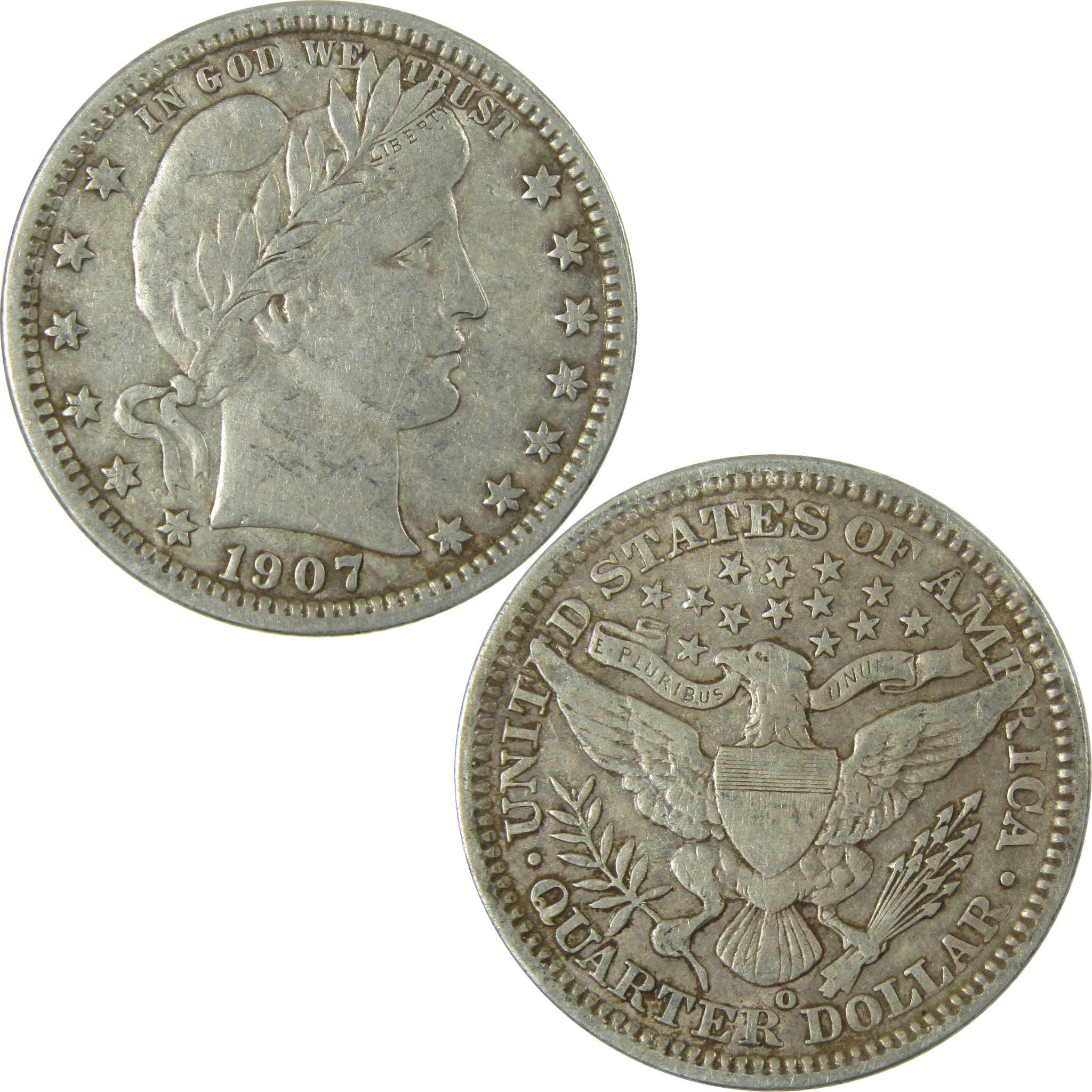 1907 O Barber Silver Quarter XF EF Extremely Fine Details SKU:CP882