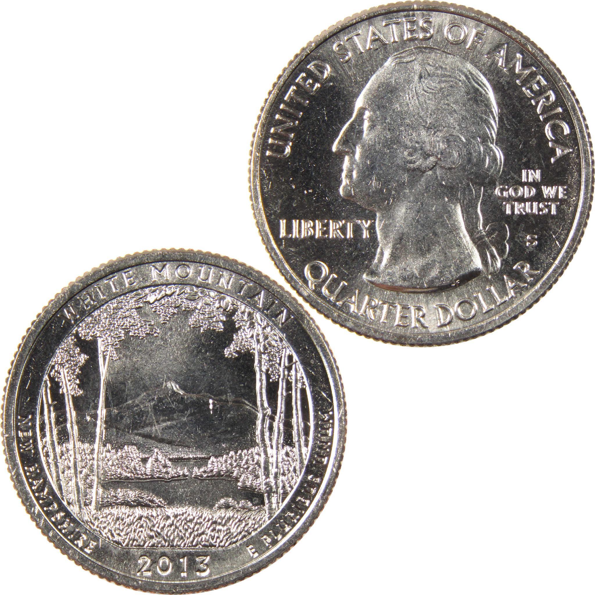 2013 White Mountain New Hampshire quarter dollar collectible coin, obverse and reverse