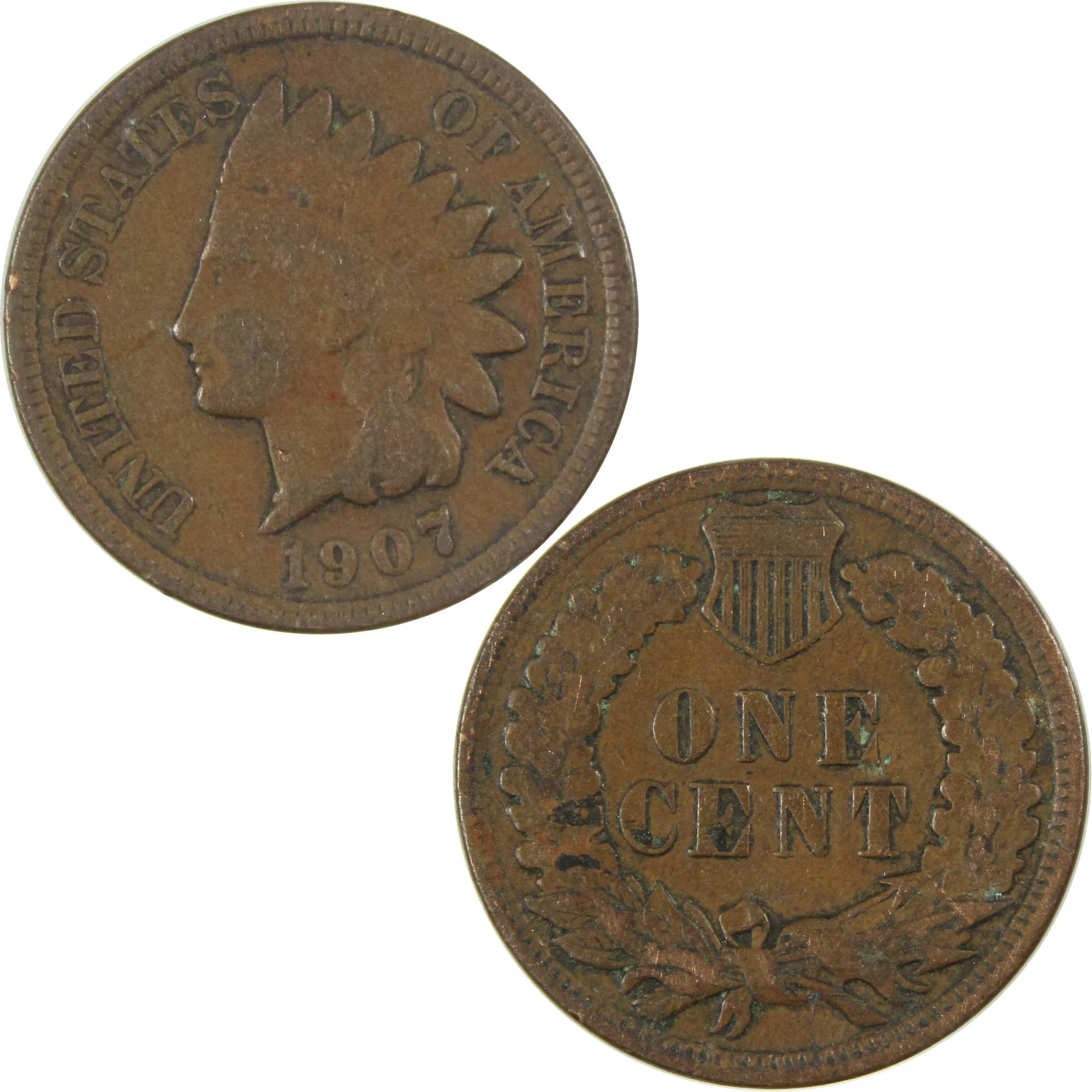 1907 Indian Head Cent F Fine Penny 1c Coin SKU:I27062