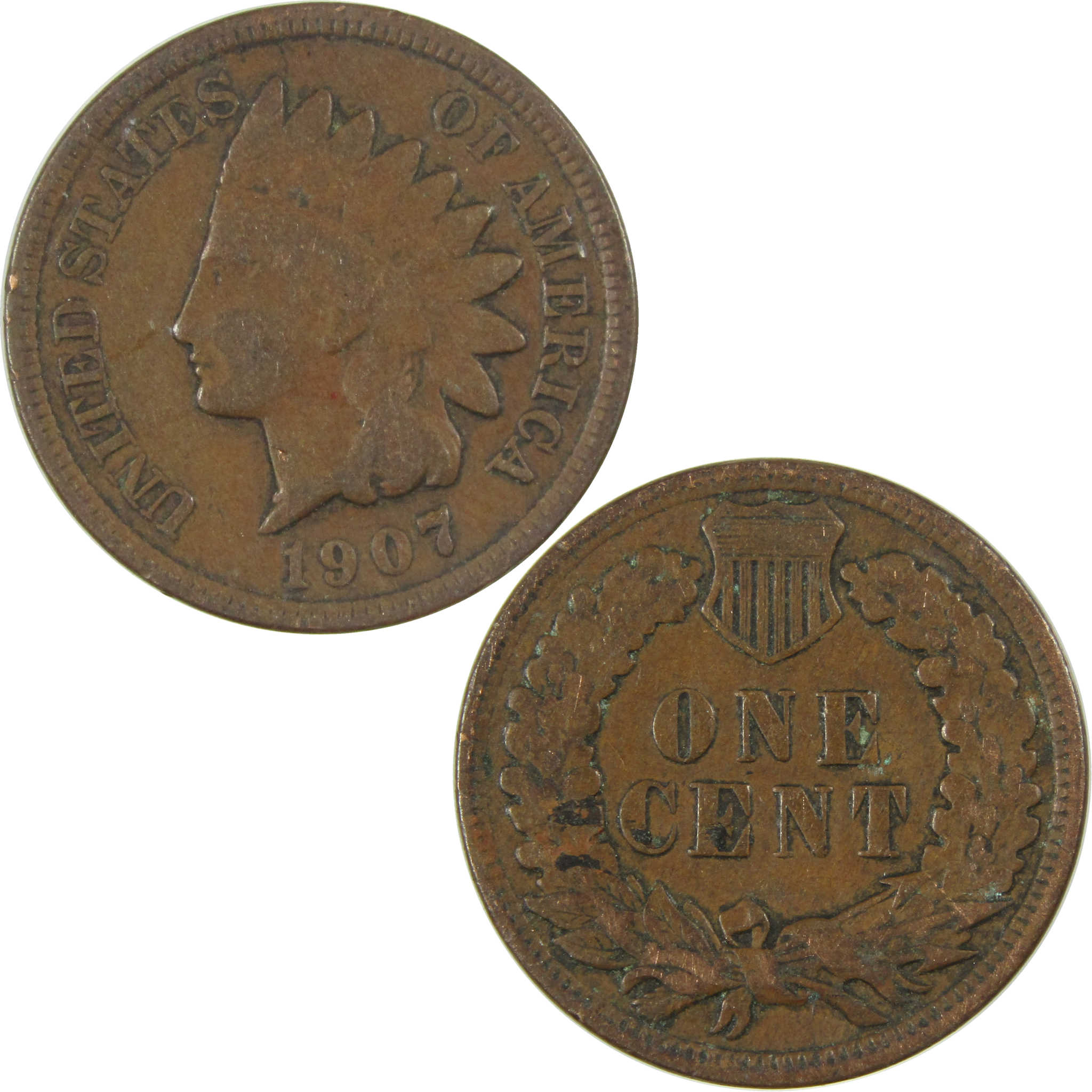 1907 Indian Head Cent F Fine Penny 1c Coin SKU:I27062