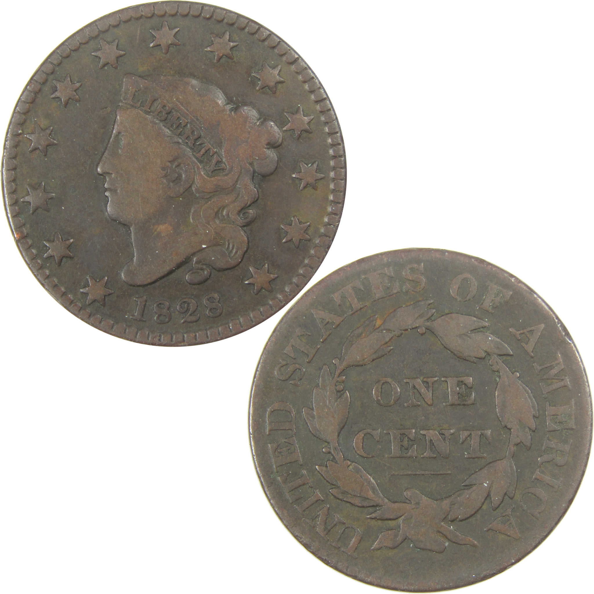 1828 Small Wide Date Coronet Head Large Cent F Fine Copper SKU:I19931