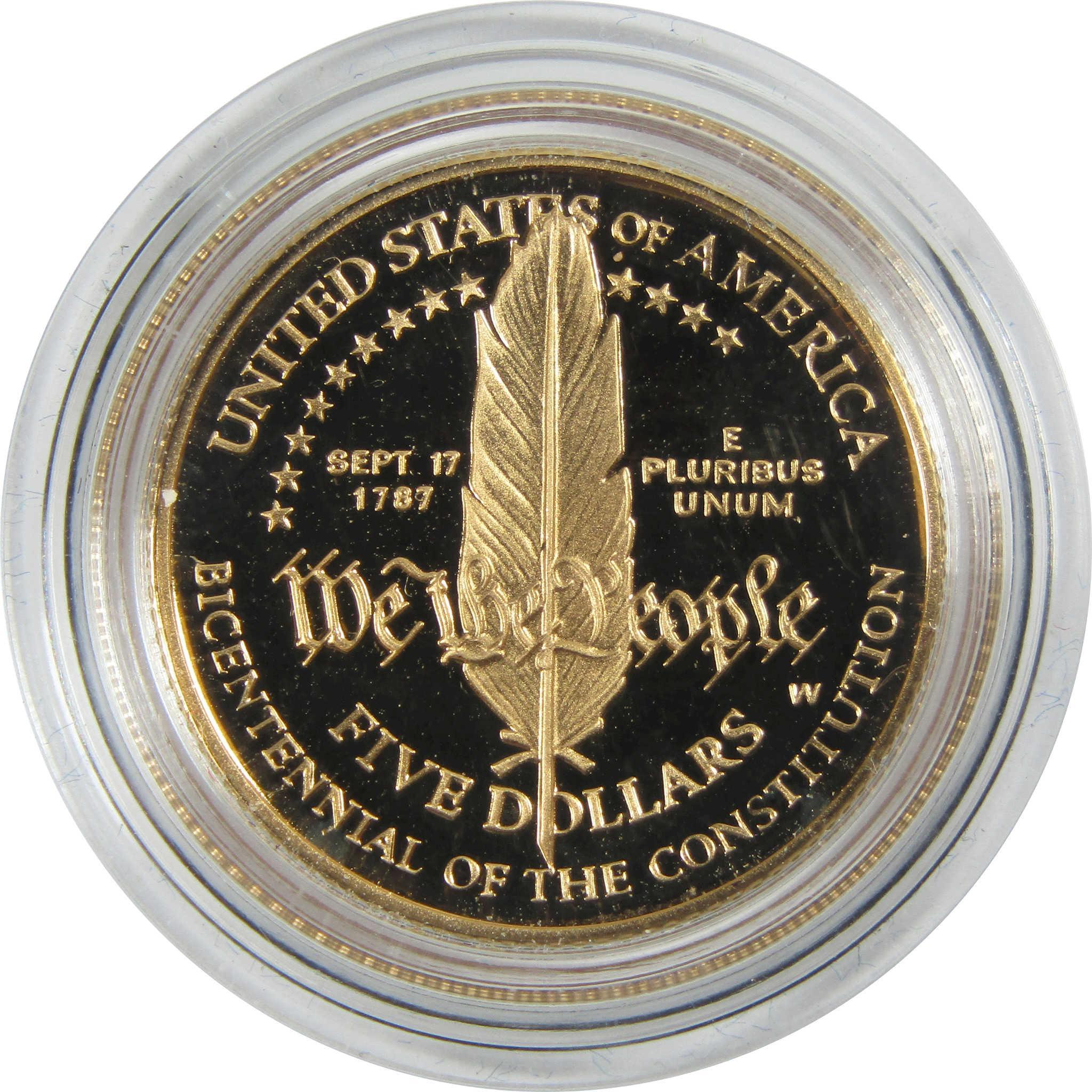 1987 W U.S. Constitution Bicentennial Commemorative Gold Proof $5 Coin