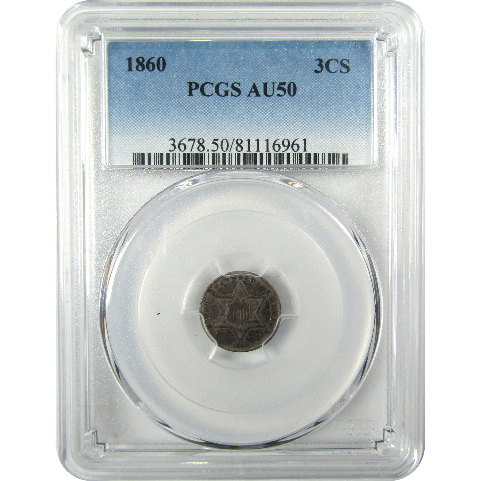 1860 Silver Three Cent Piece AU 50 PCGS Trime 3c Coin SKU:I24619