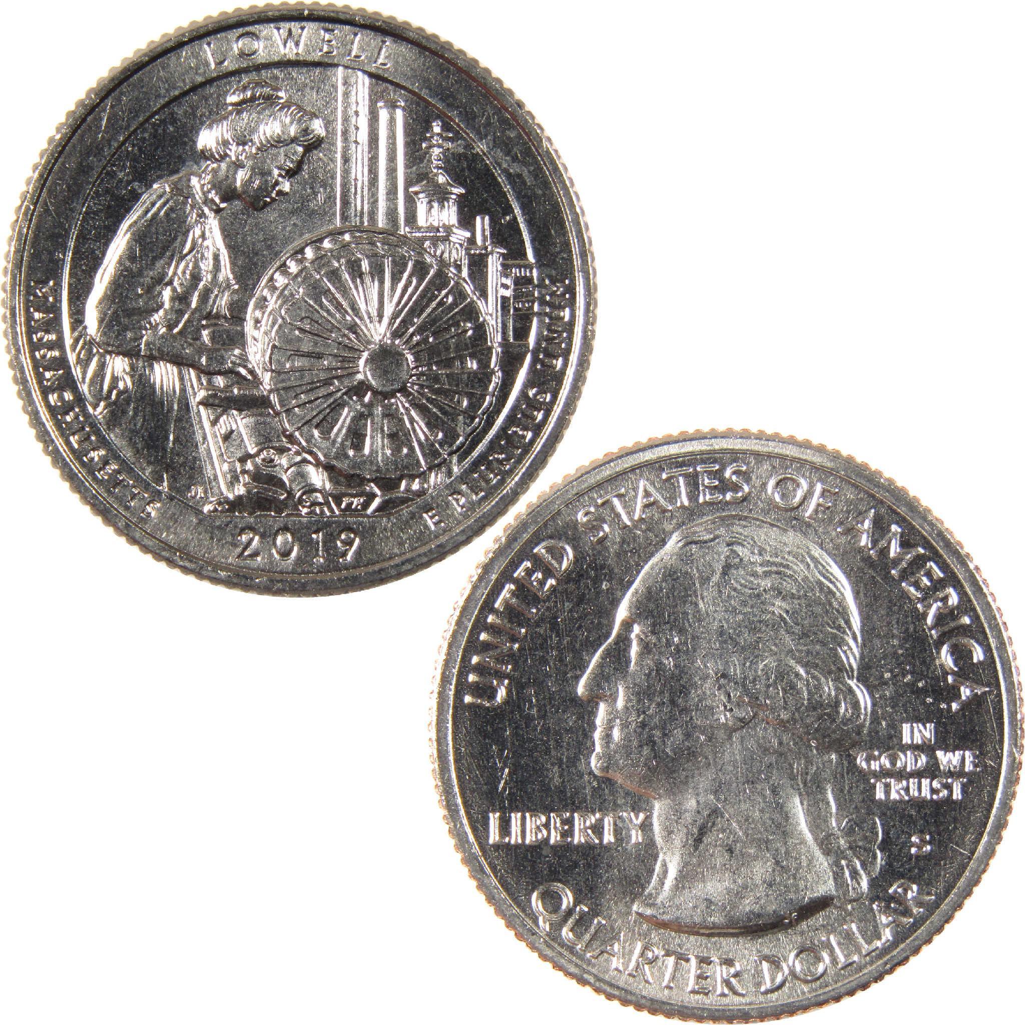2019 Lowell National Historical Park Massachusetts quarter, collectible coin front and back