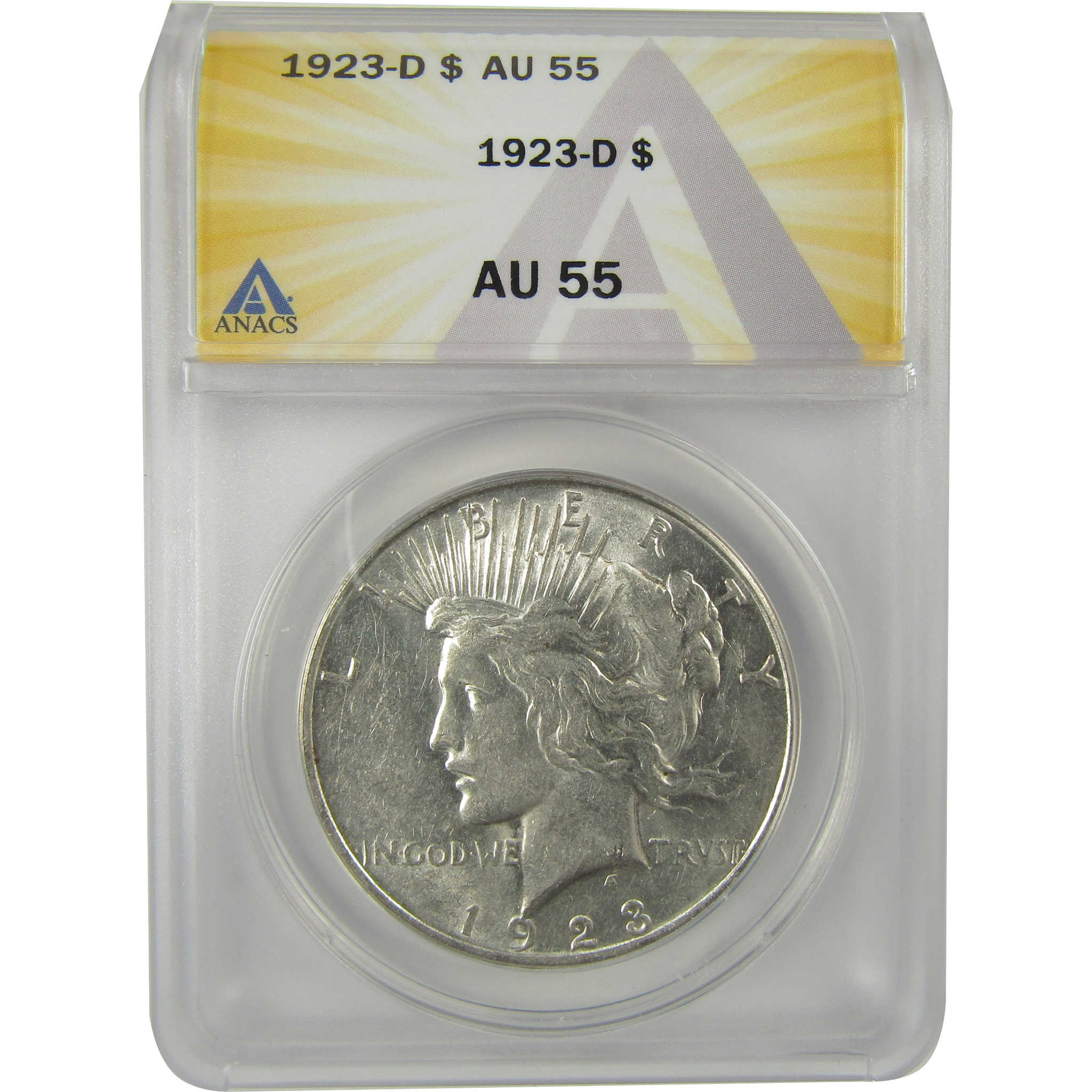 1923 D Peace Dollar AU 55 ANACS Silver $1 Coin SKU:I20734