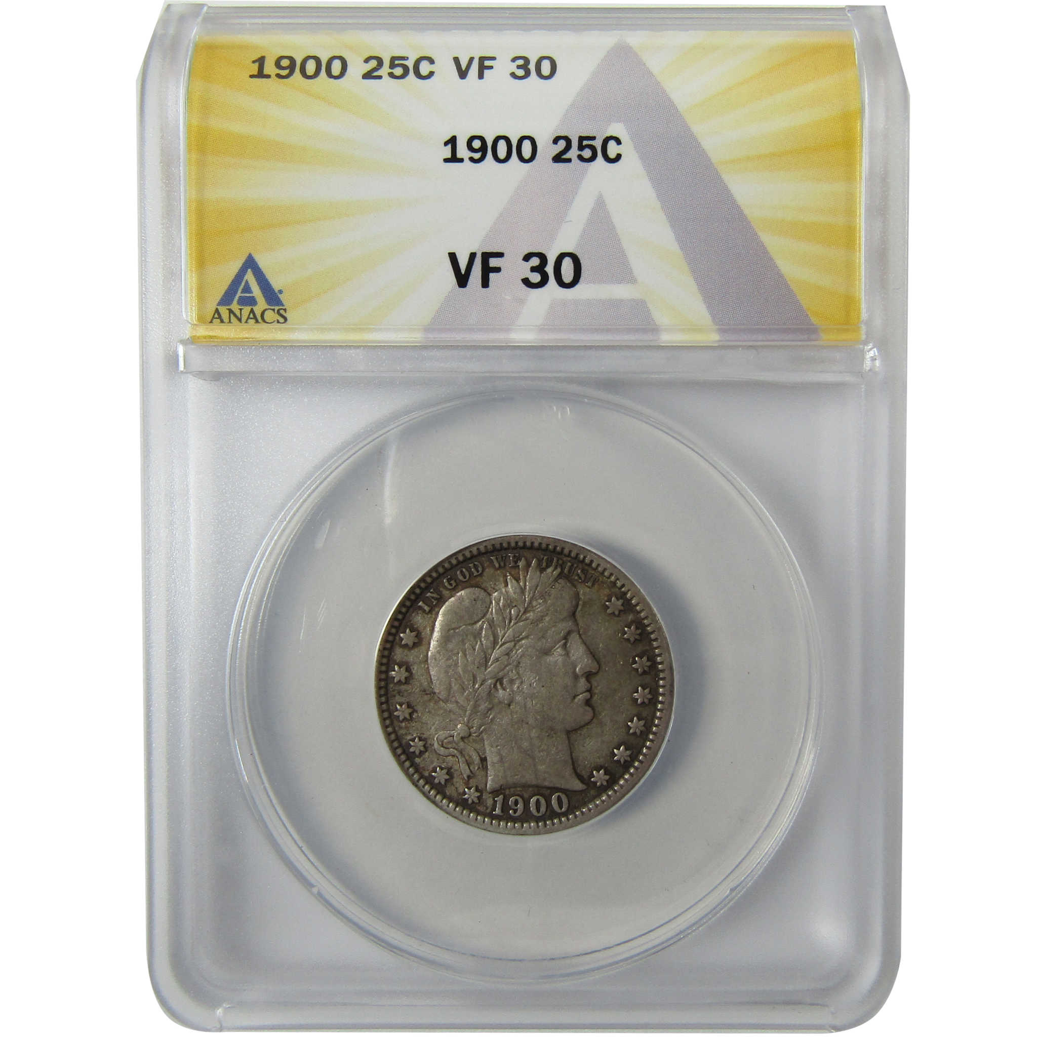 1900 Barber Silver Quarter VF 30 ANACS 25c Coin SKU:I28594