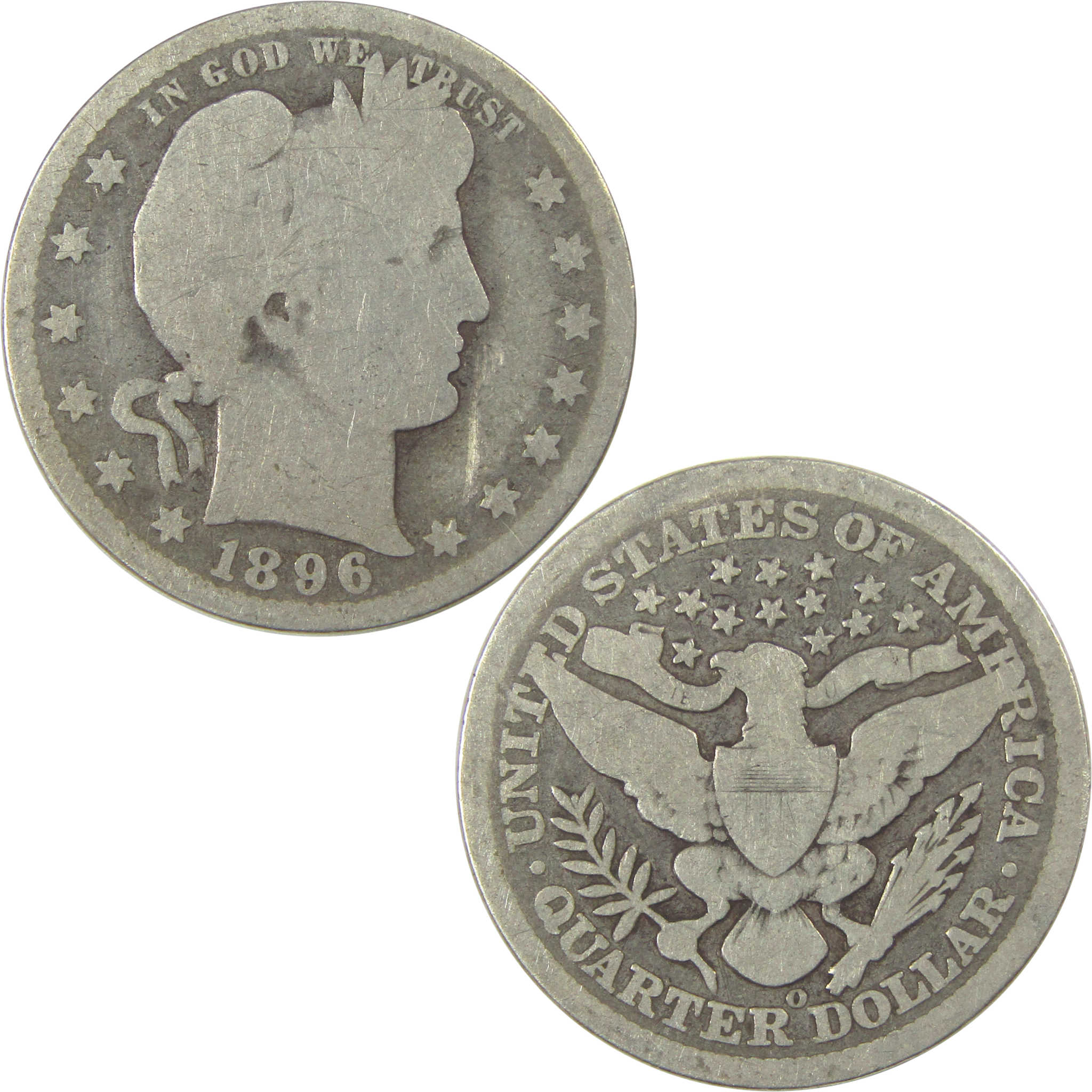 1896 O Barber Quarter G Good Silver 25c Coin SKU:I21856
