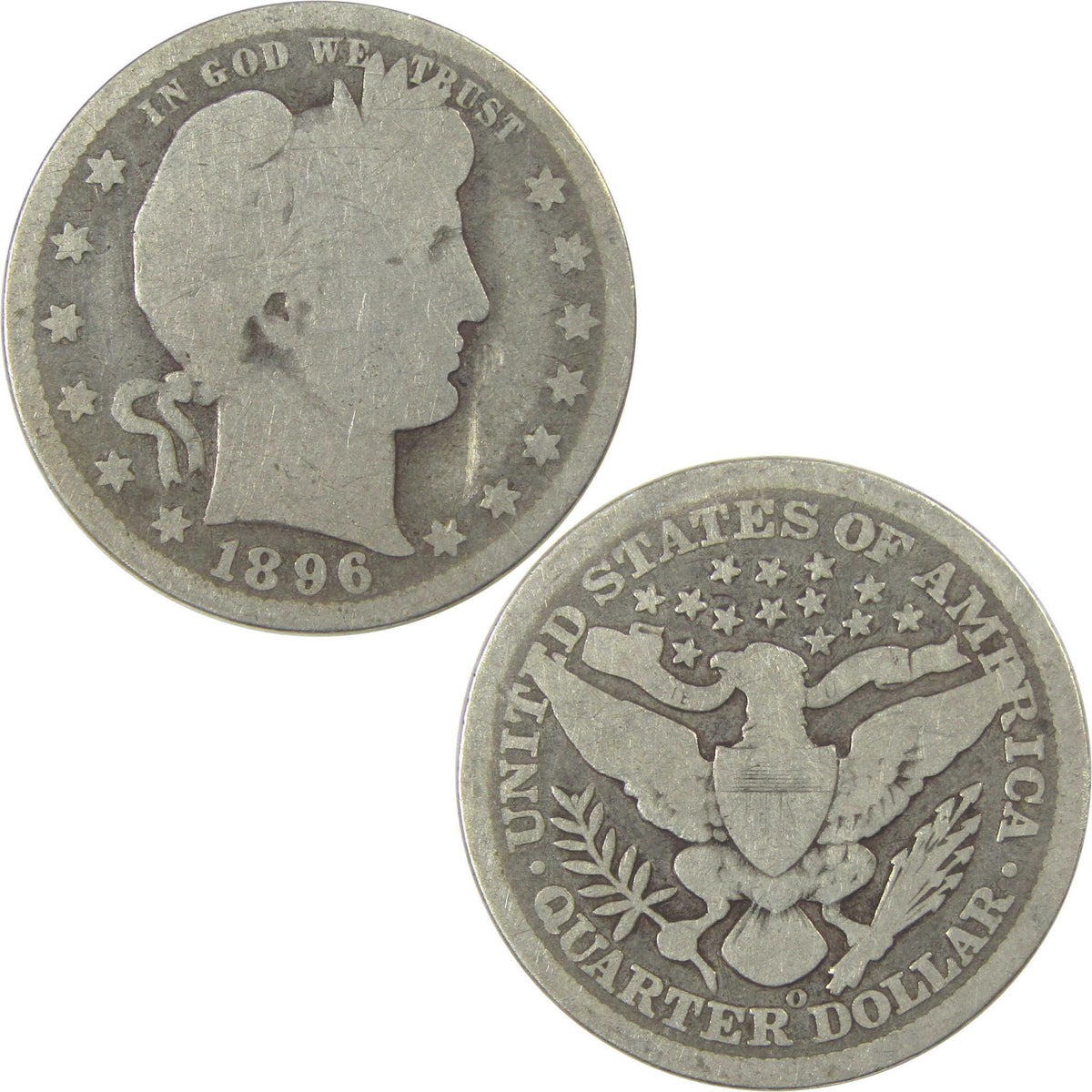 1896 O Barber Quarter G Good Silver 25c Coin SKU:I21856