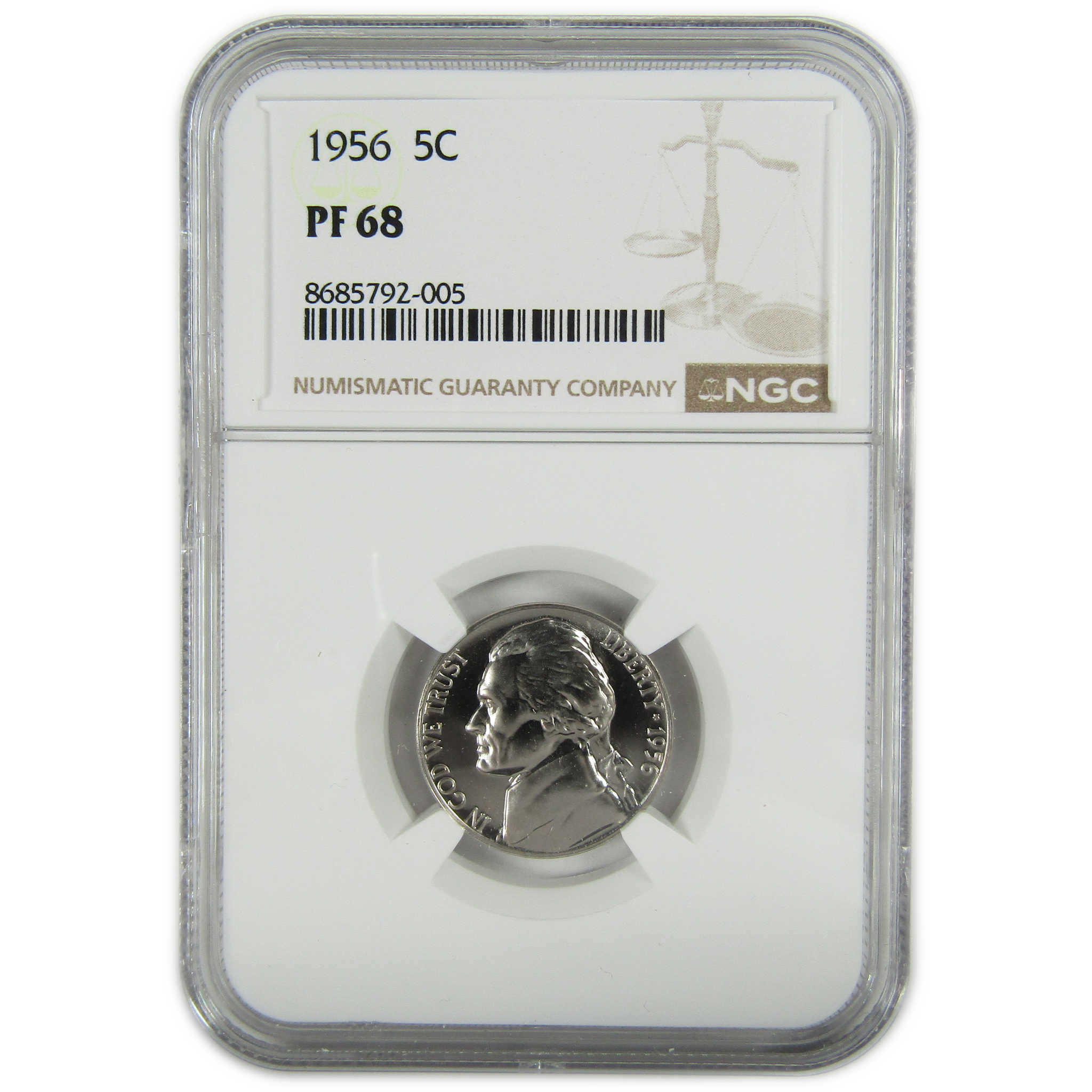 1956 Jefferson Nickel PF 68 NGC Proof 5c Coin Collectible SKU:I27381