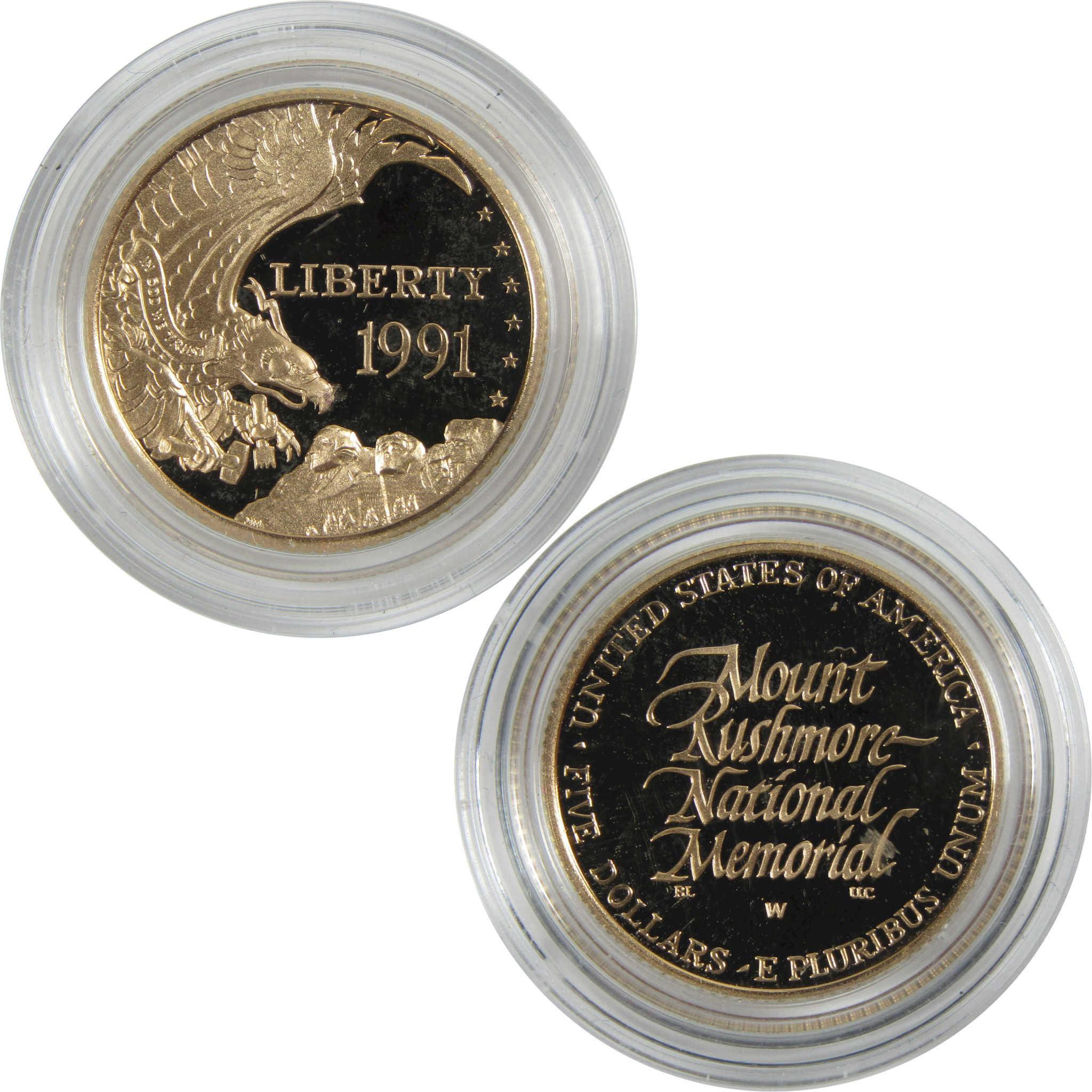 1991 W Mount Rushmore Commemorative Gold Proof $5 Coin