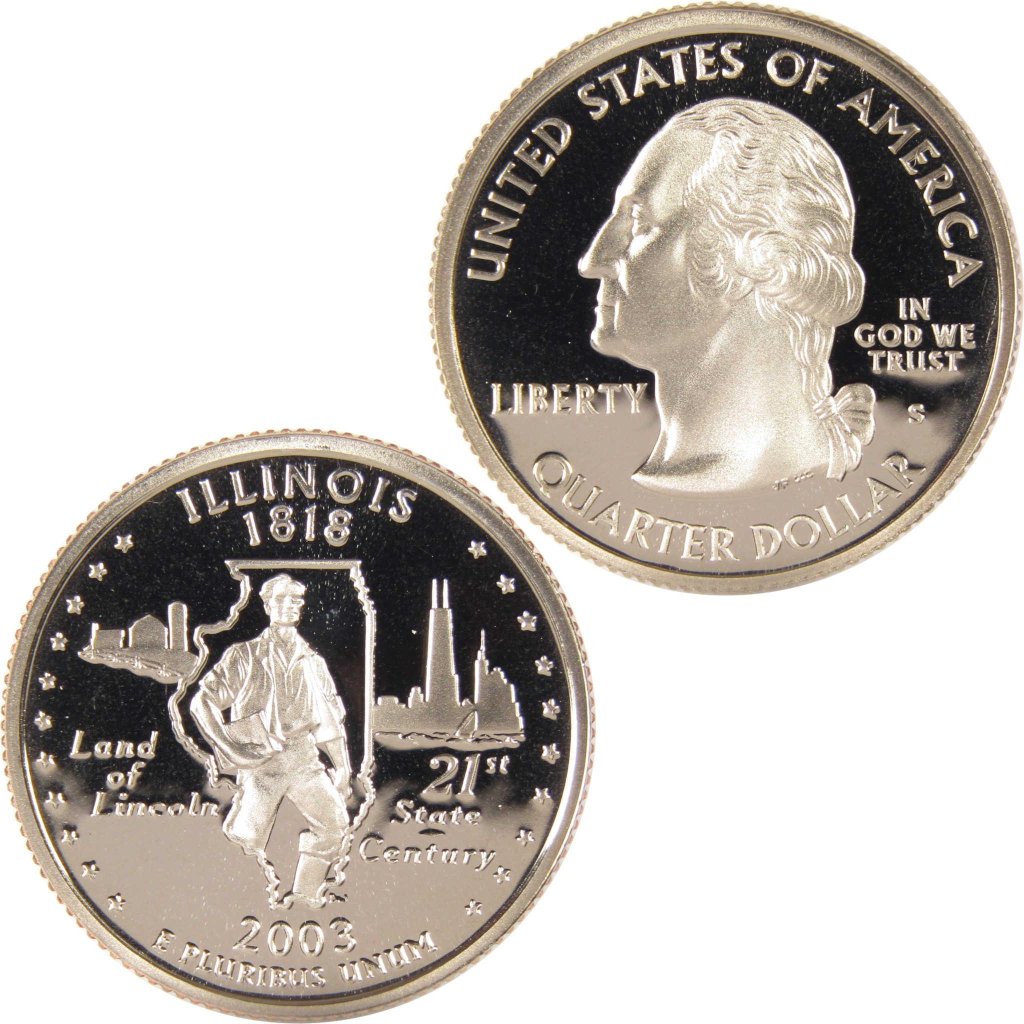 2003 Illinois state quarter dollar coin featuring George Washington and Abraham Lincoln design
