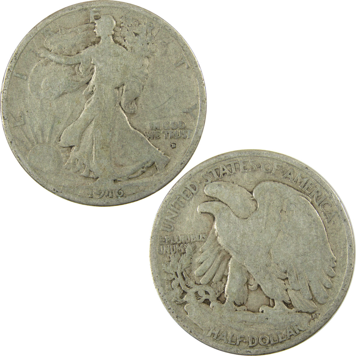1916 D Liberty Walking Silver 50c VG Very Good Details SKU:I29019