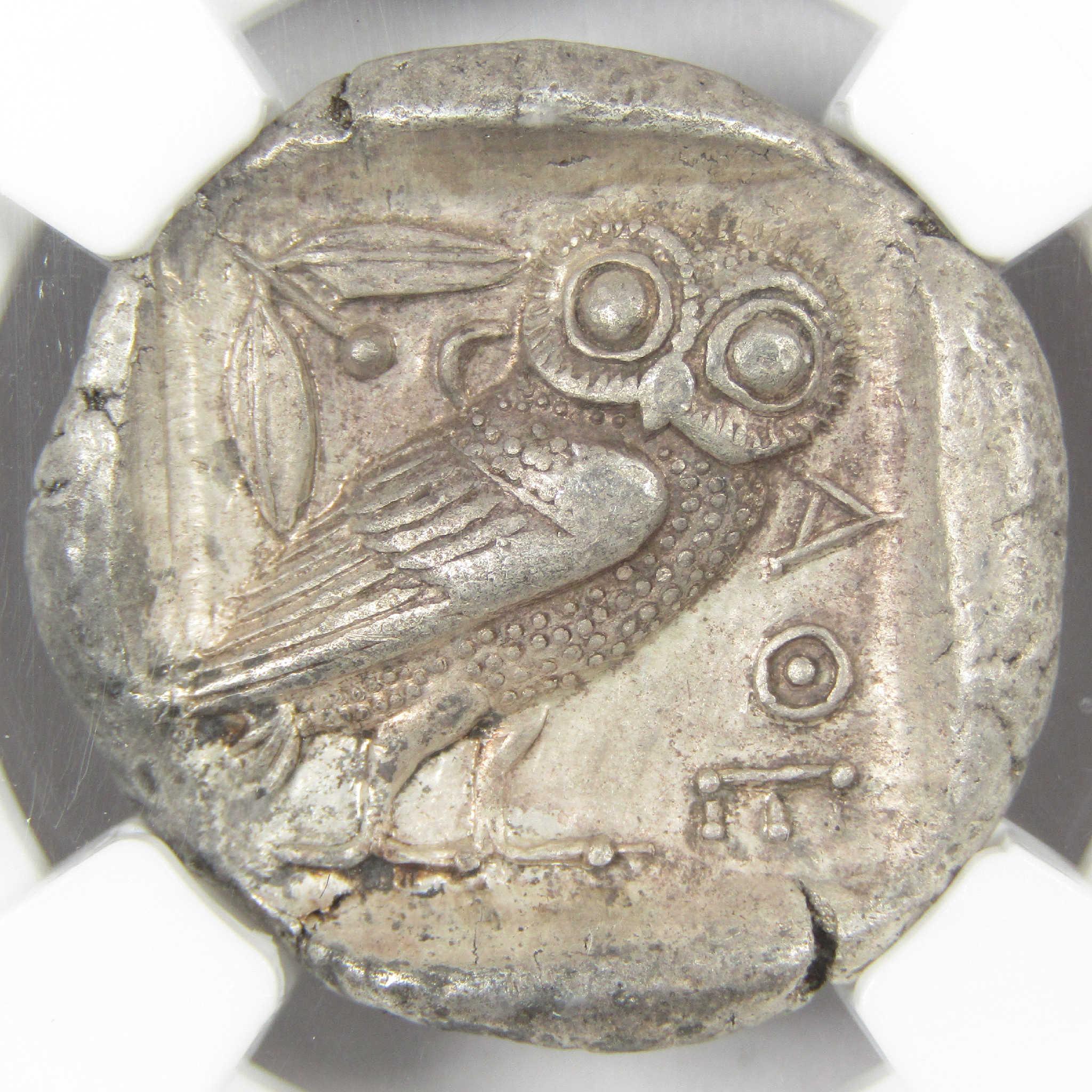 465-455 BC Attica Athens Silver Athena Owl Tetradrachm AU NGC Ancient
