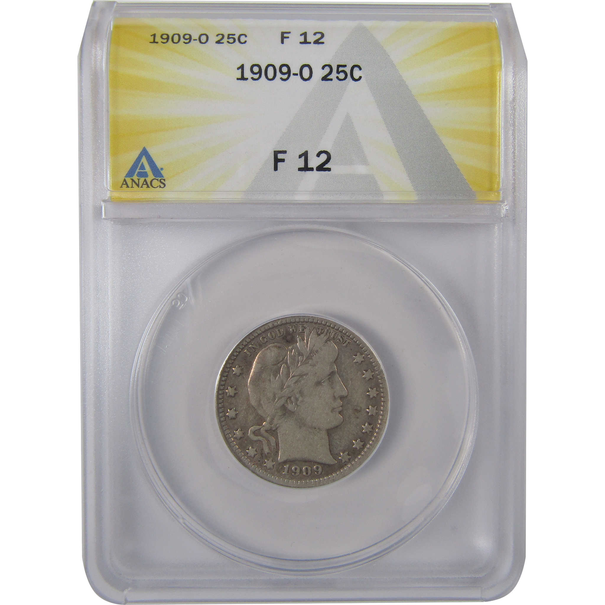 1909 O Barber Quarter F 12 ANACS Silver 25c Coin SKU:I17811