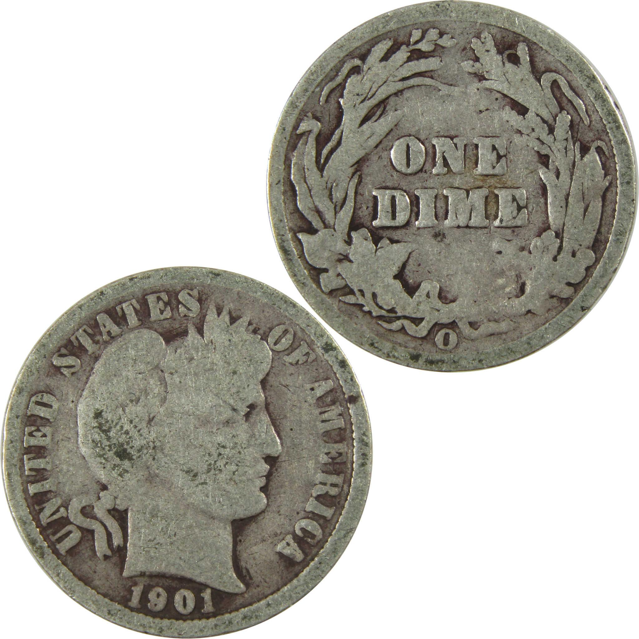 1901 O Barber Silver Dime AG About Good 10c Coin Collectible SKU:CP701