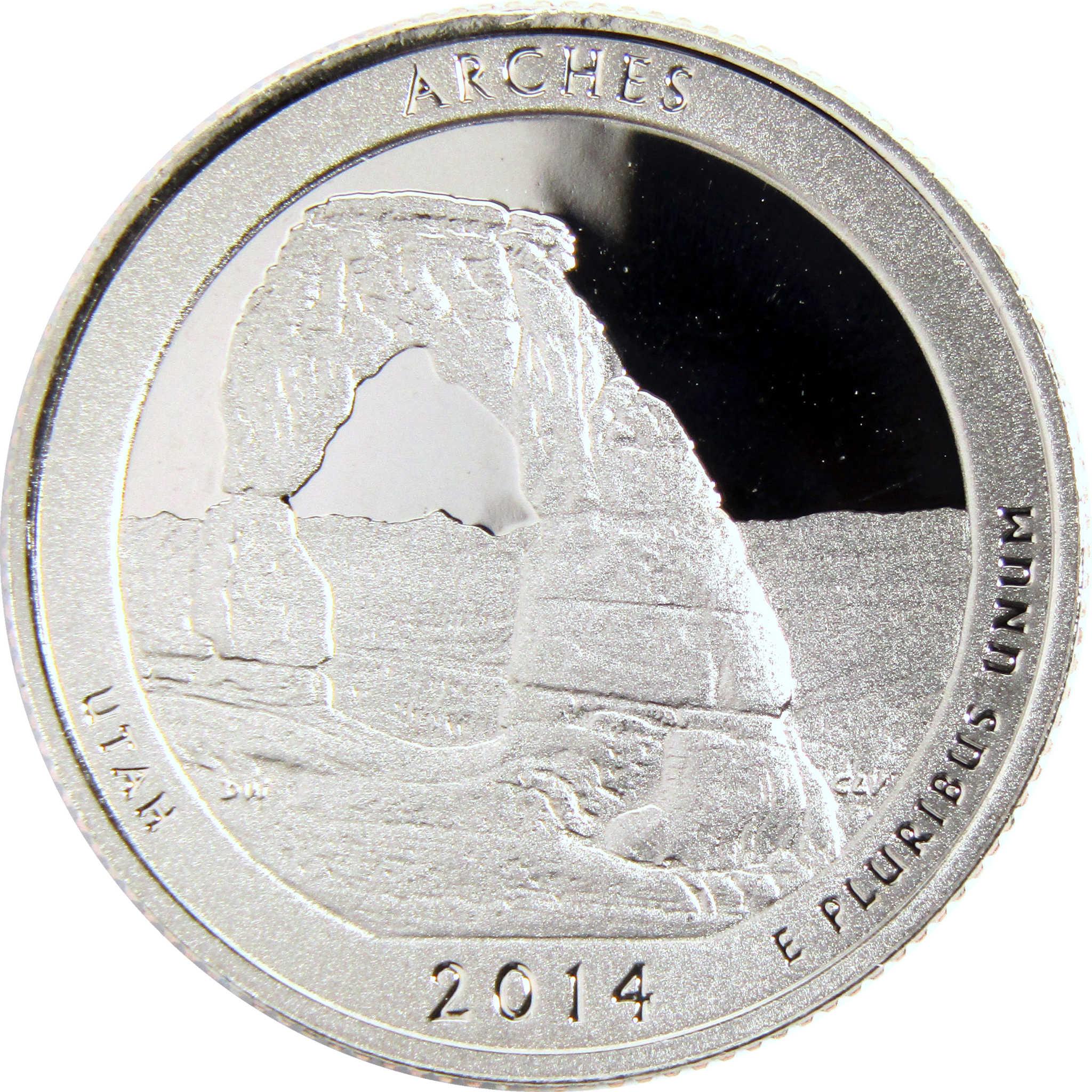 2014 Arches National Park quarter featuring Delicate Arch collectible coin