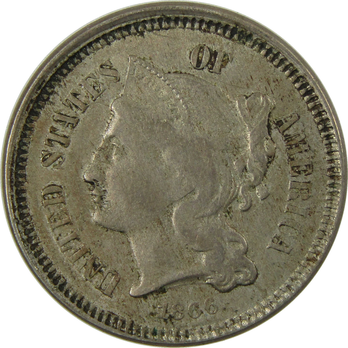 1866 Nickel Three Cent Piece XF EF Extremely Fine 3c Coin SKU:I28510