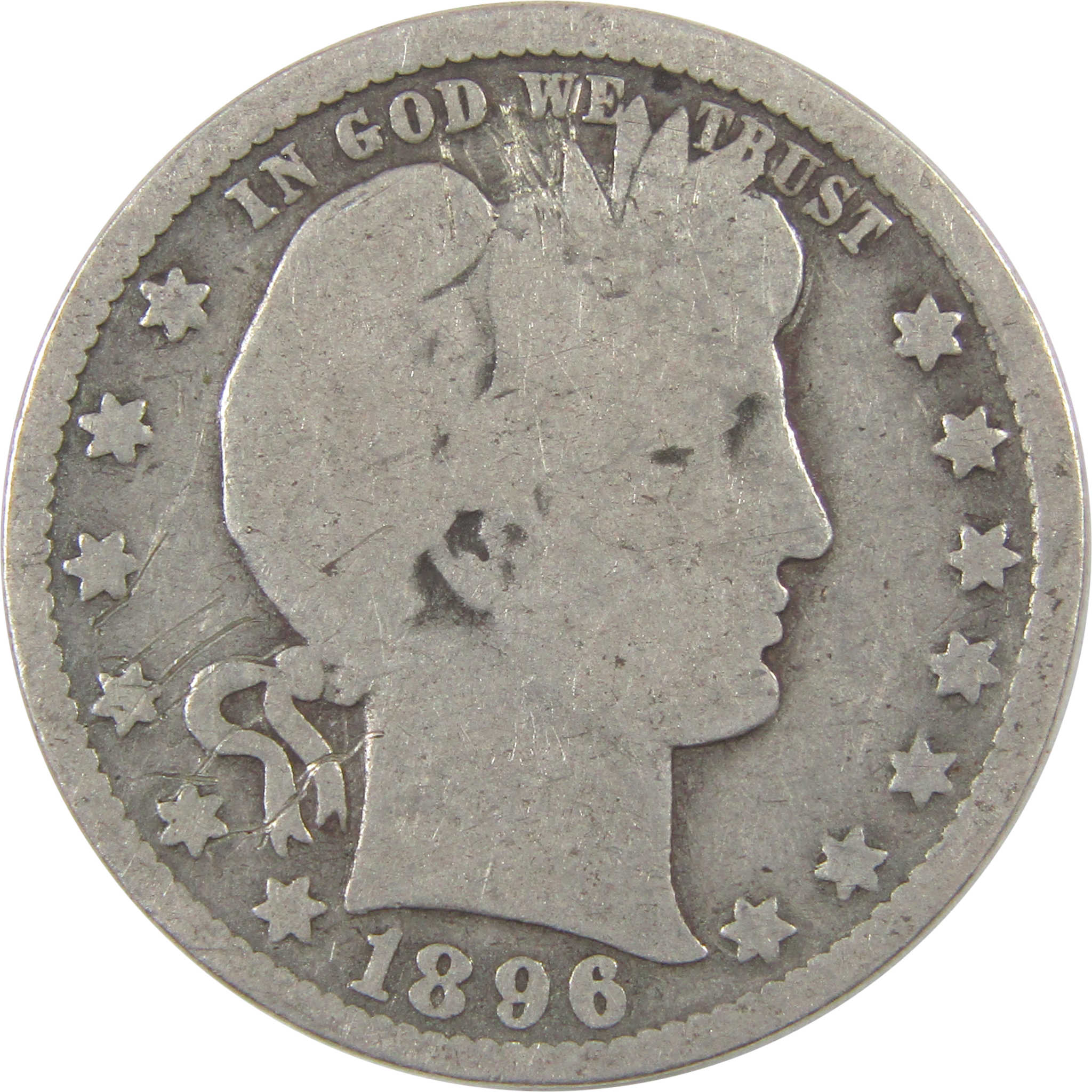 1896 O Barber Quarter G Good Details Silver 25c Coin SKU:I17948
