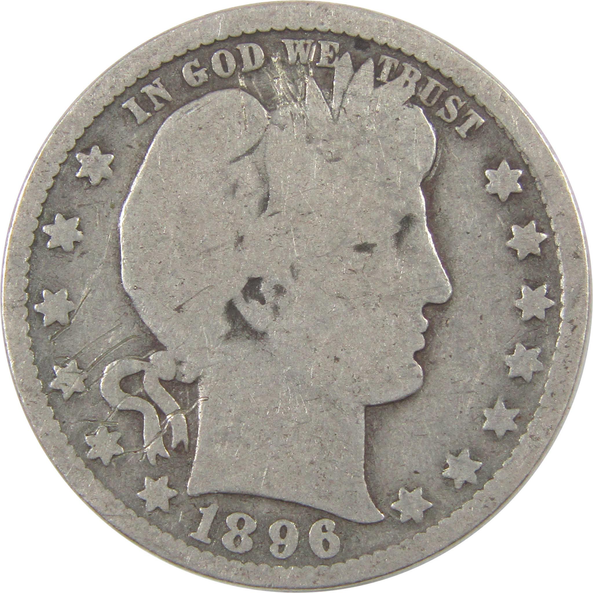 1896 O Barber Quarter G Good Details Silver 25c Coin SKU:I17948