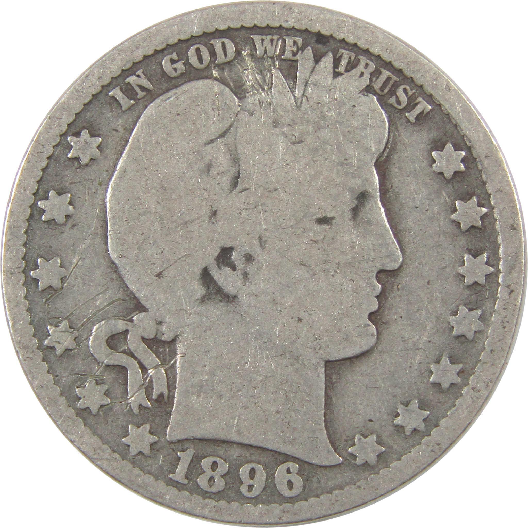 1896 O Barber Quarter G Good Details Silver 25c Coin SKU:I17948
