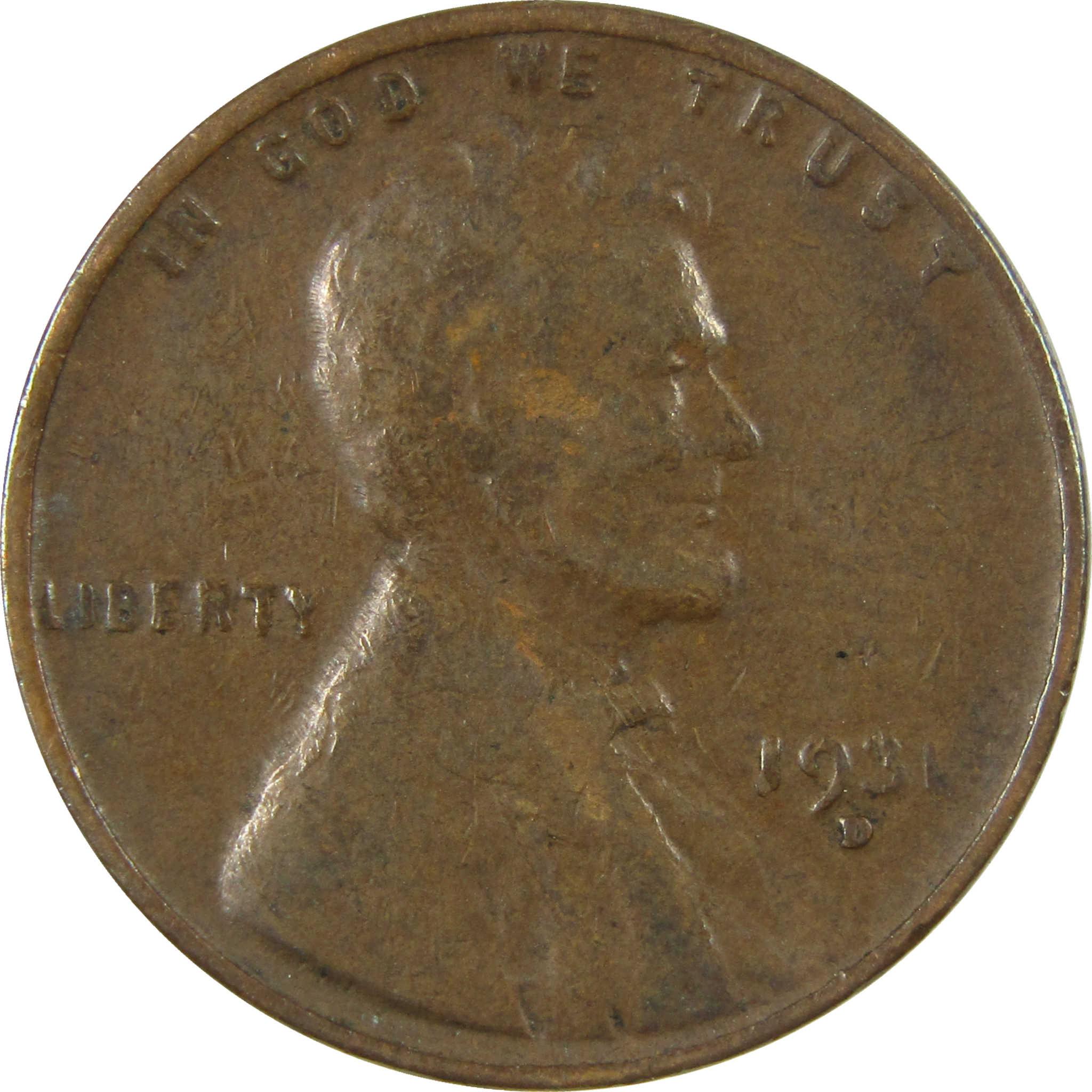 1931 D Lincoln Wheat Cent F Fine Penny 1c Coin Collectible SKU:I26799