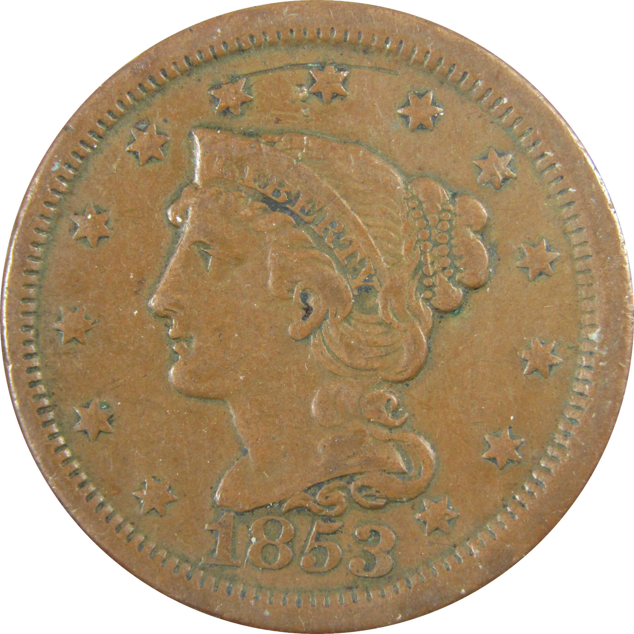 1853 Braided Hair Copper Large Cent VF Very Fine SKU:I28207