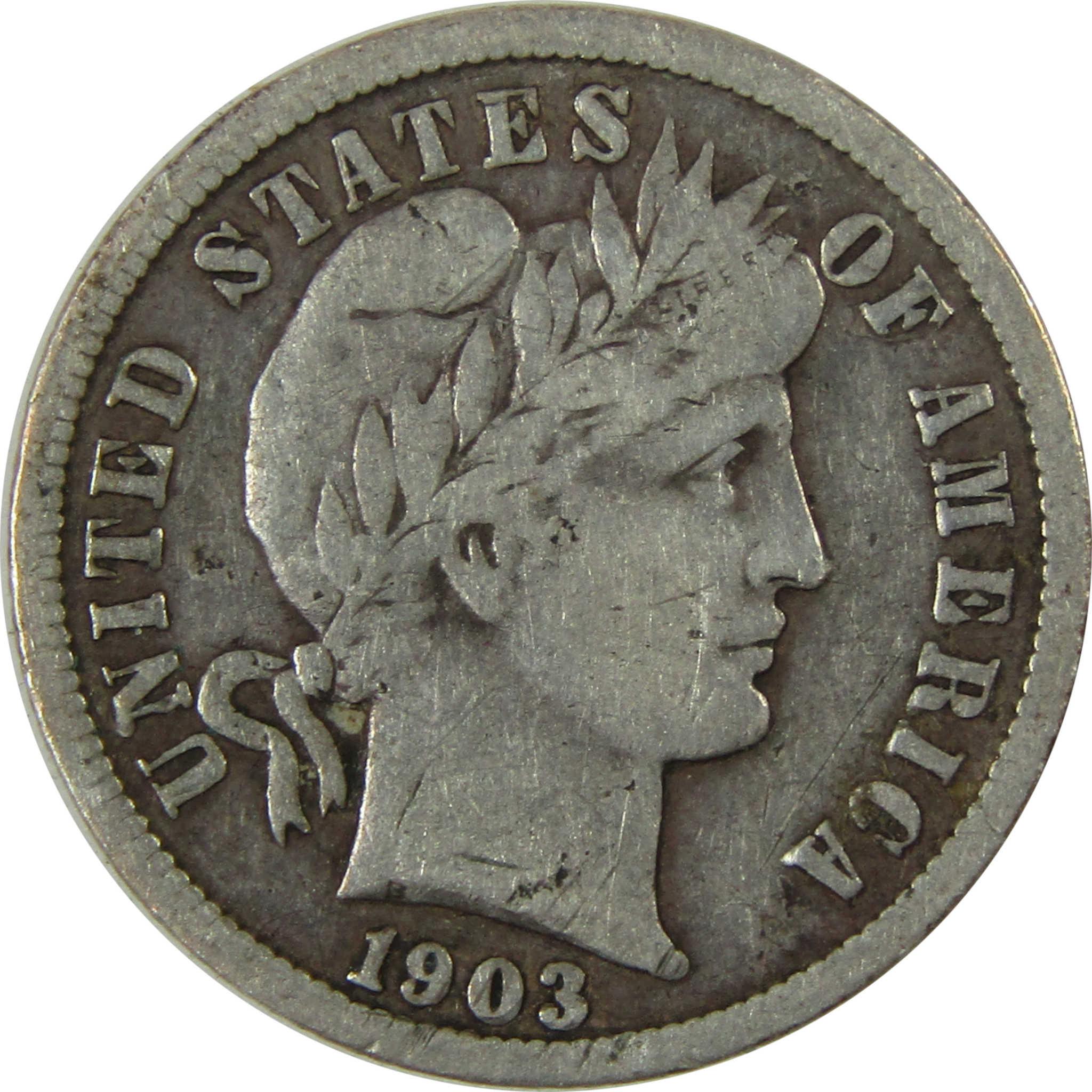 1903 Barber Silver Dime F Fine Details 10c Coin Collectible SKU:CP1033