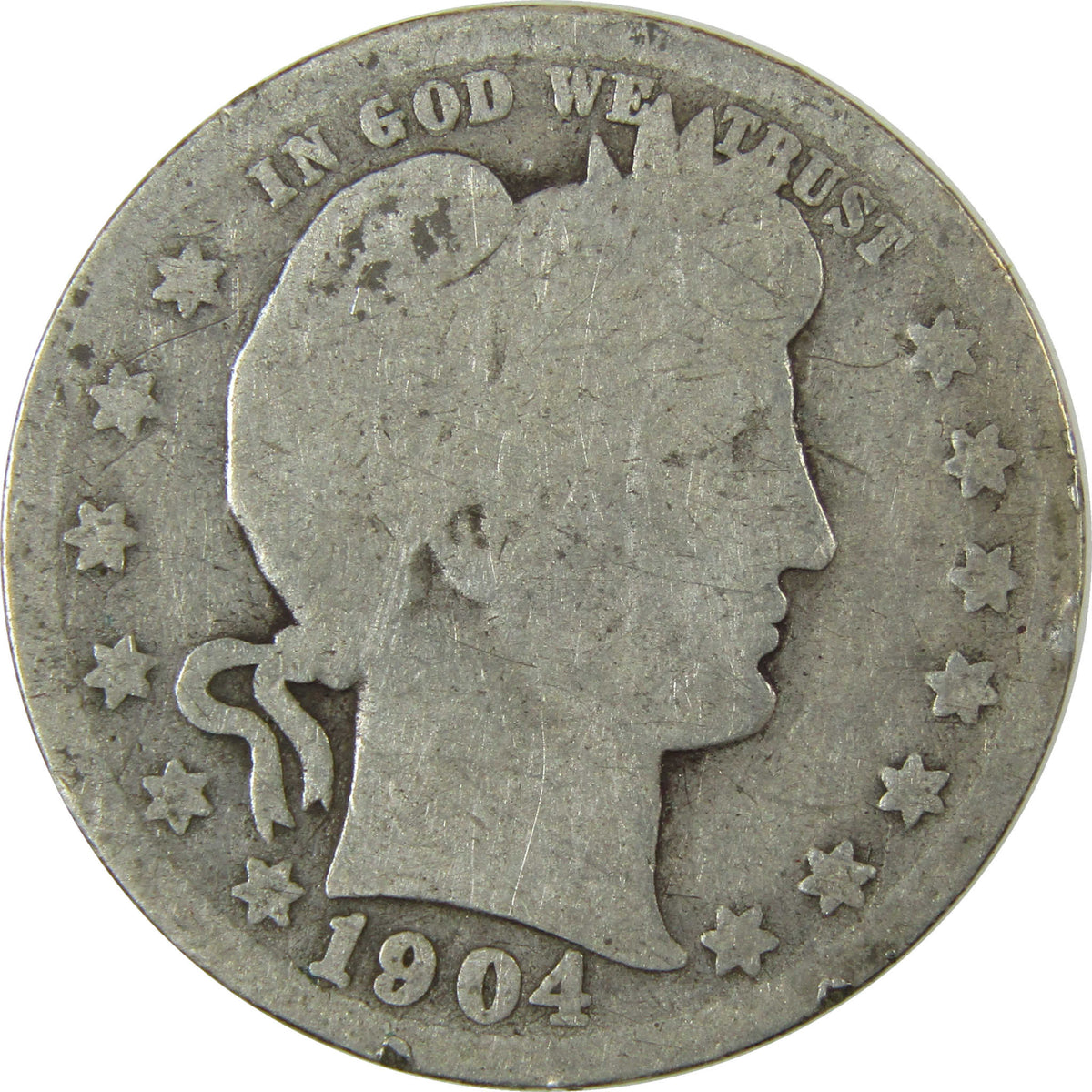 1904 O Barber Silver Quarter G Good Details 25c Coin SKU:I28528
