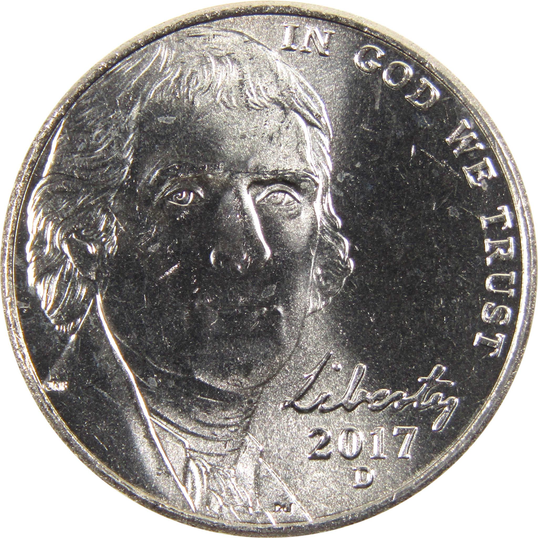 2017 D Jefferson Nickel BU Uncirculated 5c Coin