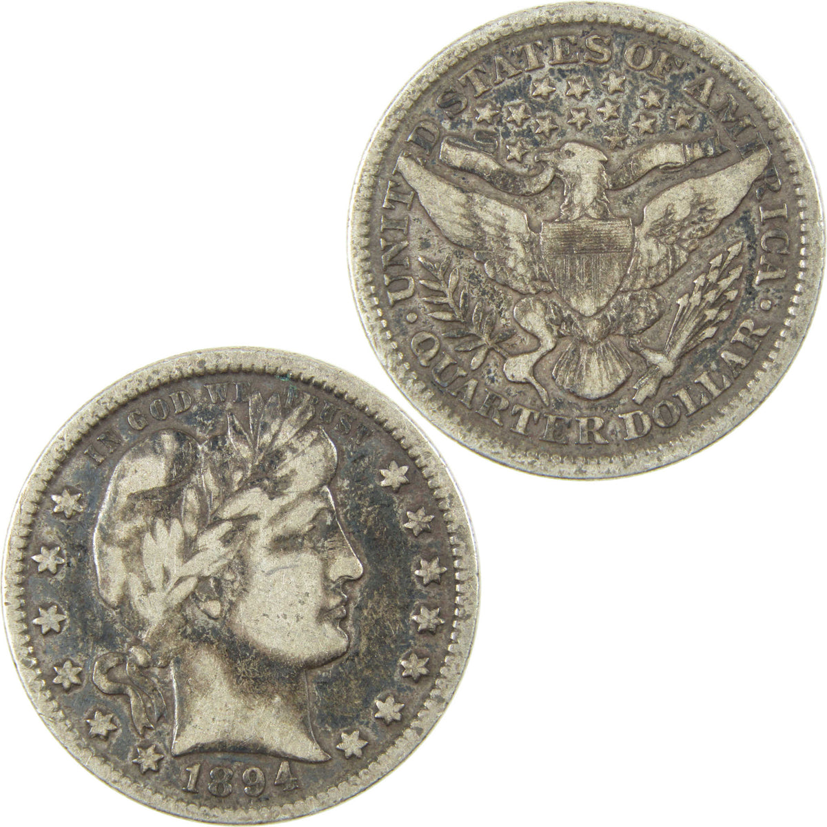 1894 Barber Silver Quarter F Fine 25c Coin Collectible