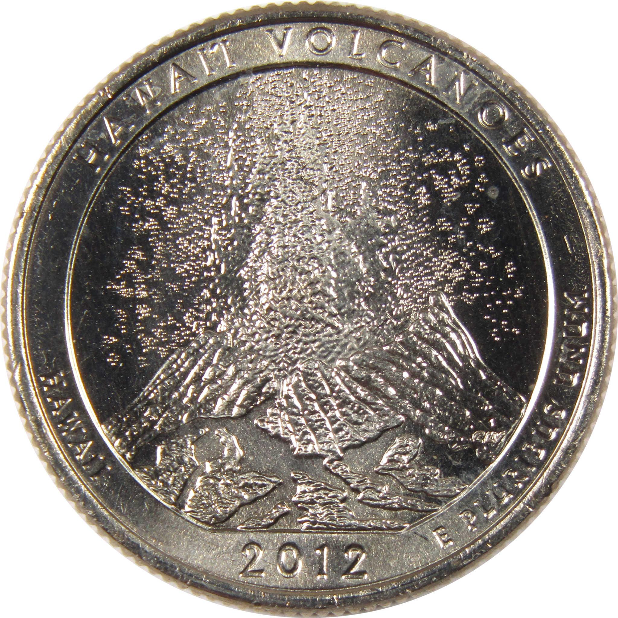 2012 Hawaii Volcanoes collectible coin featuring erupting volcano design